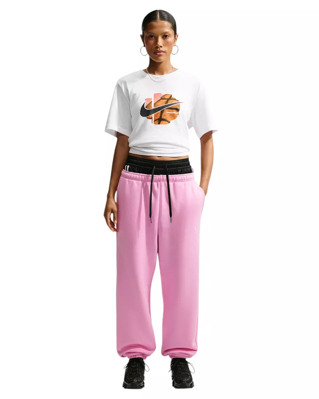 Nike Women's Studio Fleece Med-Weight High-Rise Oversized Cuff Pants - PINK