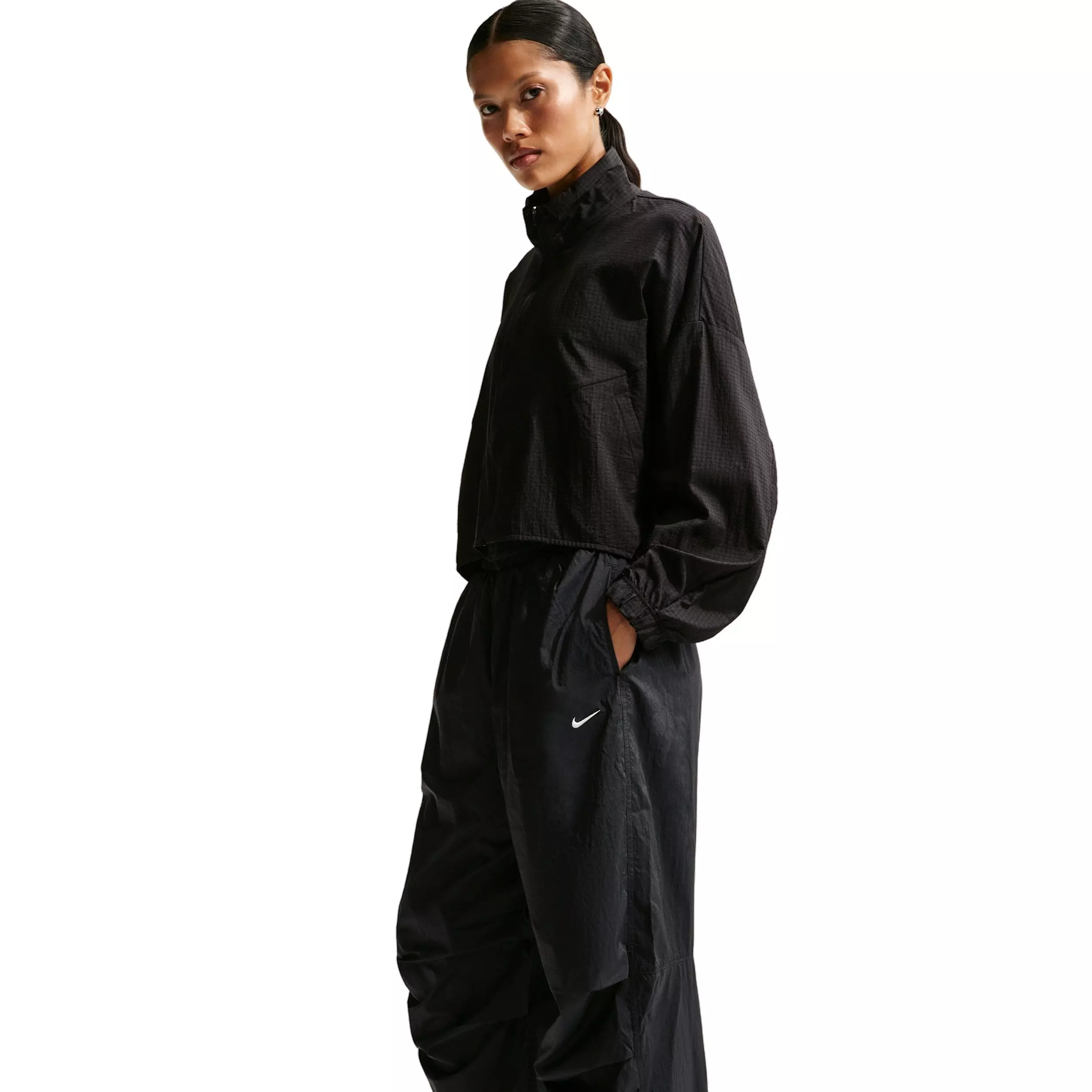 Nike Women's Sportswear Mid-Rise Lightweight UV Pants - Black/Off-White - BLACK/OFF-WHITE