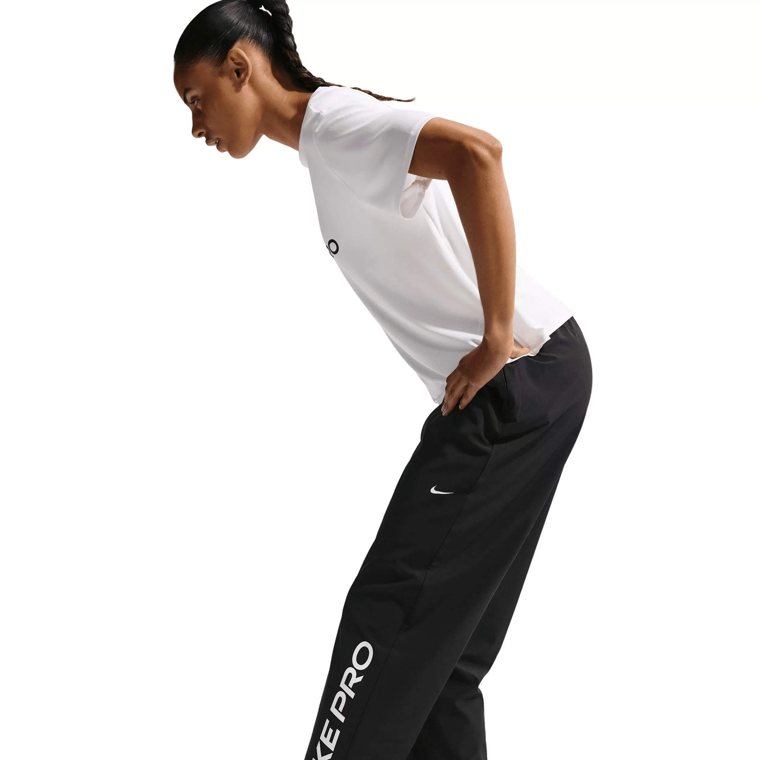 Nike Women's Pro 365 Dri-FIT Mid-Rise Woven Pants - Black/White - BLACK/WHITE