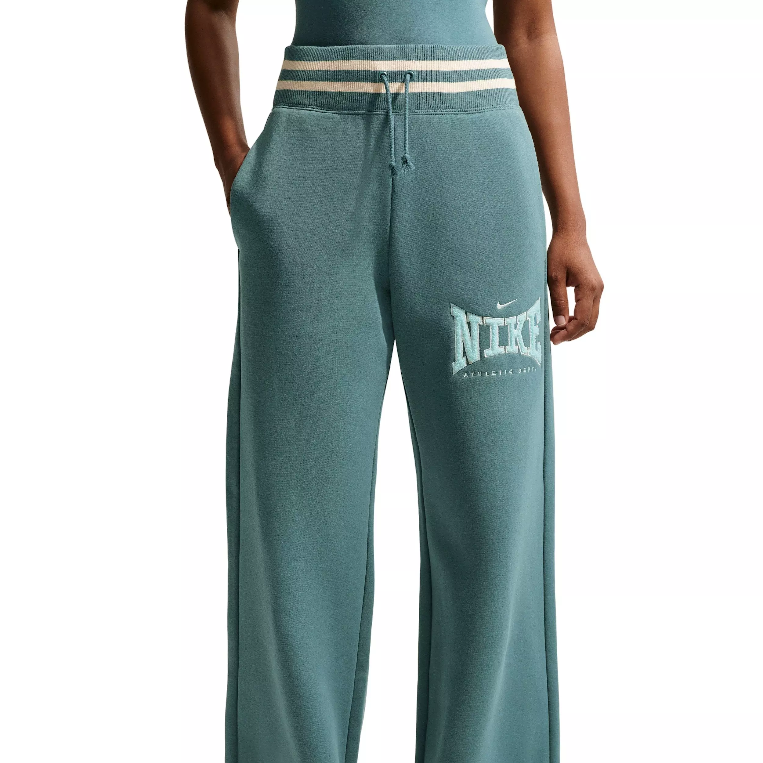 Nike Women's Sportswear Phoenix Fleece High-Waisted Wide-Leg Logo Sweatpants - GREEN