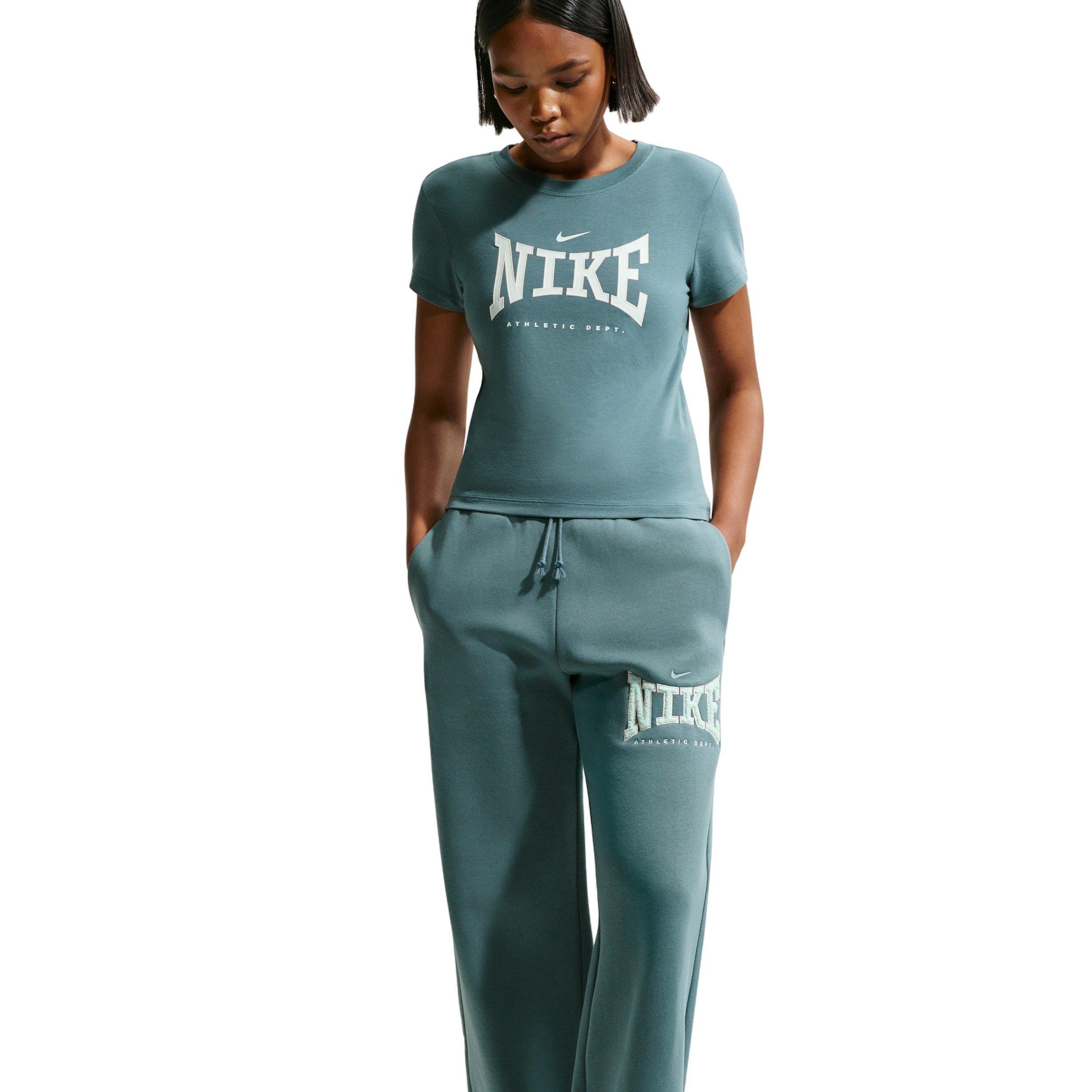 Nike Women's Sportswear Phoenix Fleece High-Waisted Wide-Leg Logo Sweatpants - GREEN Thumbnail View 5