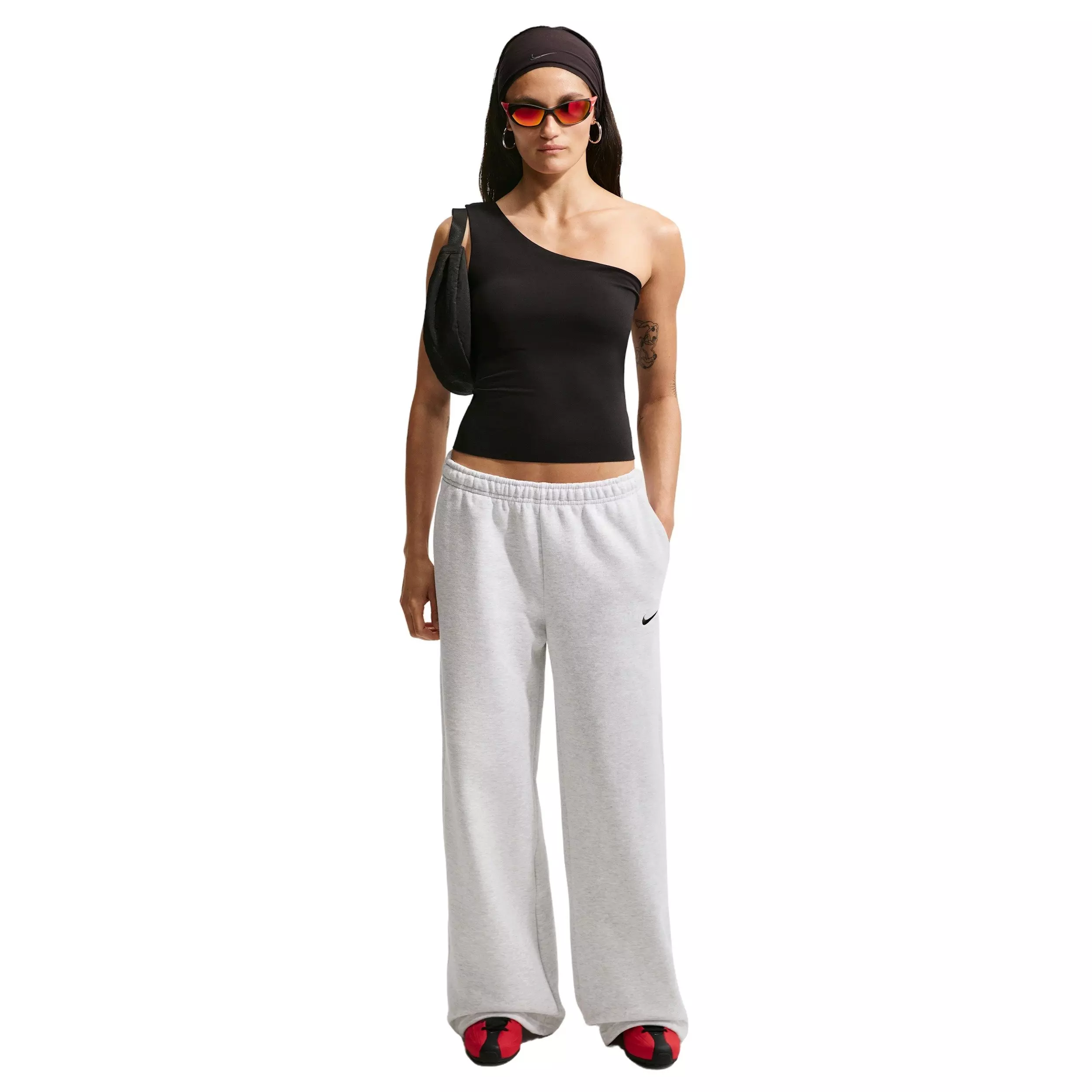 Nike Women's Studio Fleece Med-Weight Mid-Rise Wide-Leg Pants - BROWN/BLACK