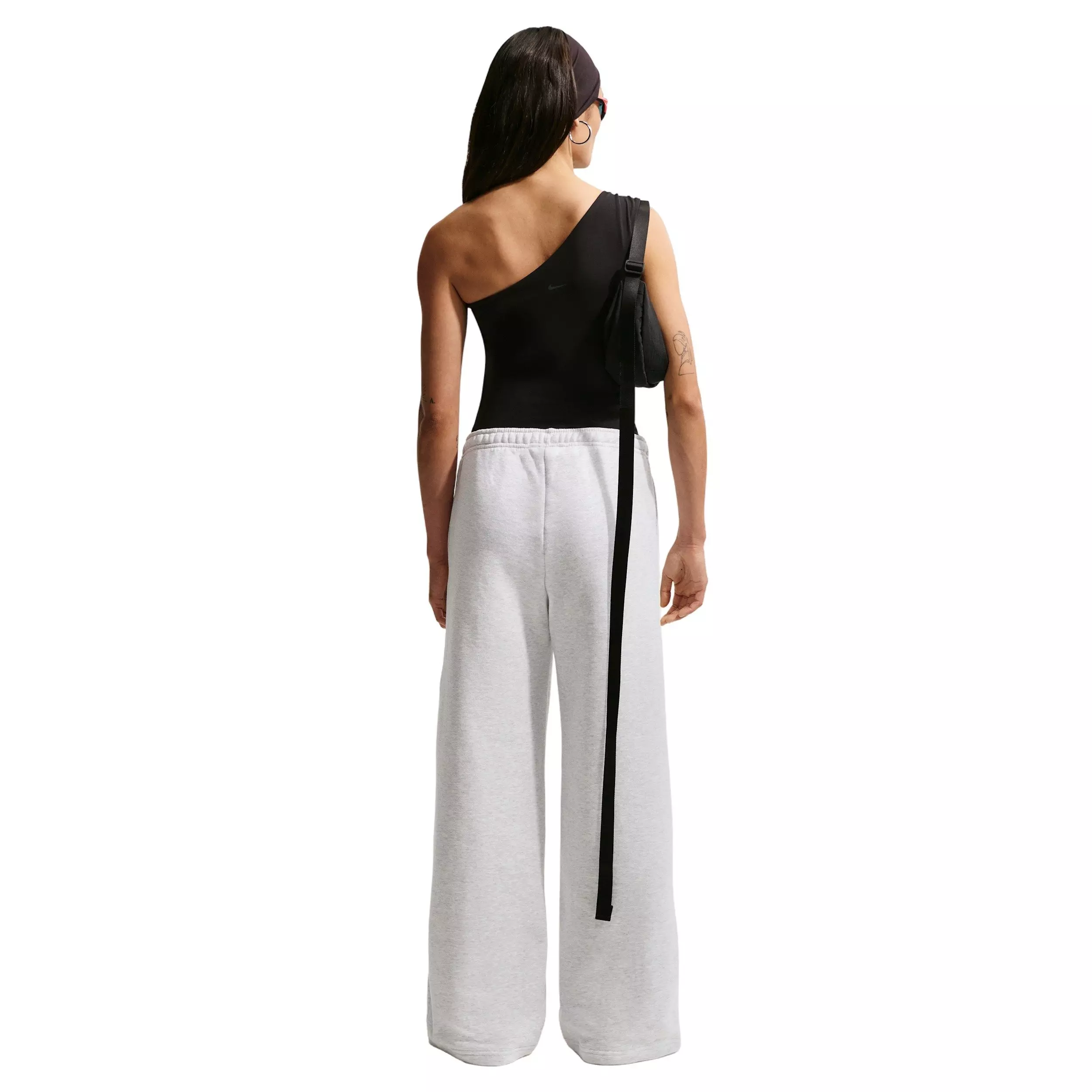 Nike Women's Studio Fleece Med-Weight Mid-Rise Wide-Leg Pants - BROWN/BLACK