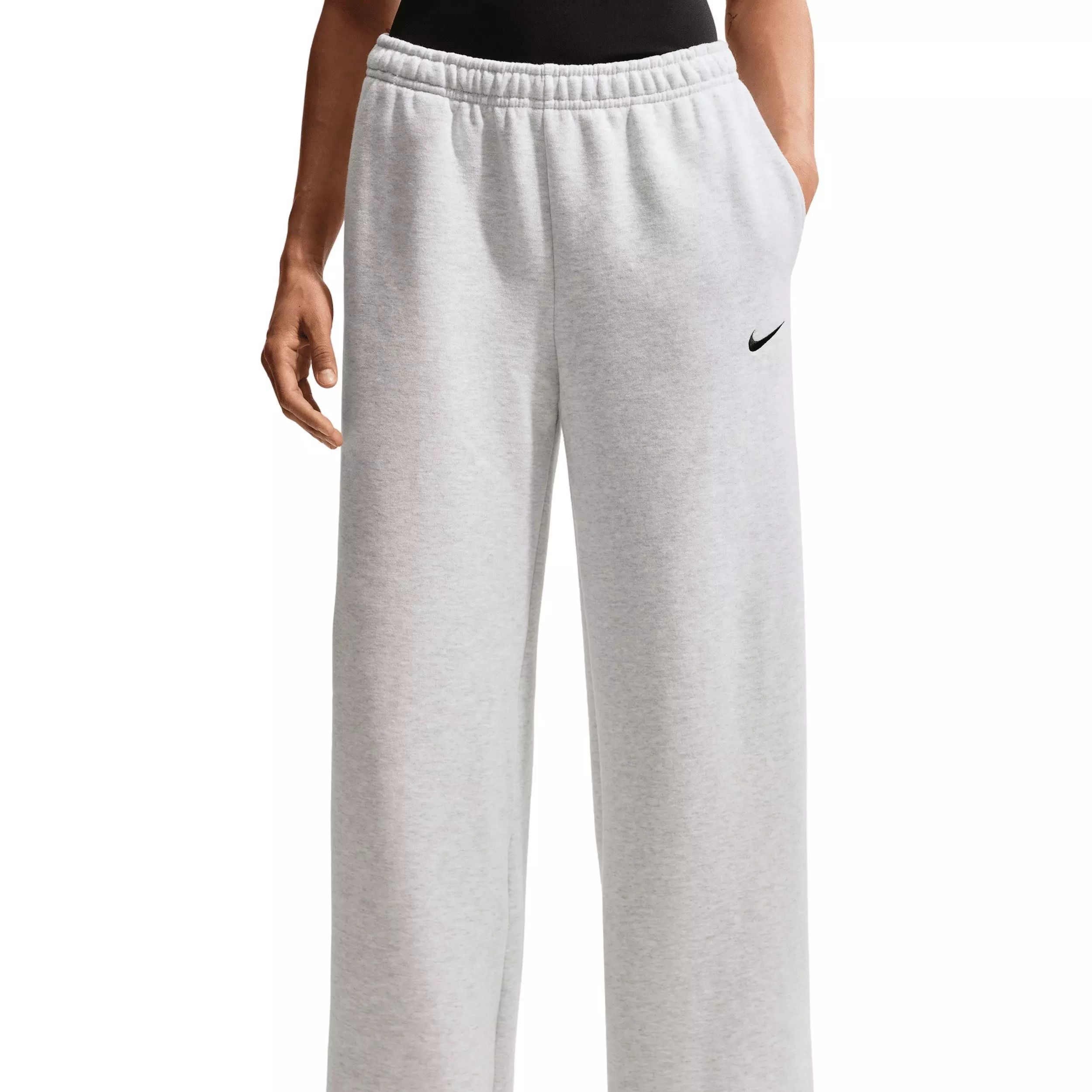 Nike Women's Studio Fleece Med-Weight Mid-Rise Wide-Leg Pants - BROWN/BLACK