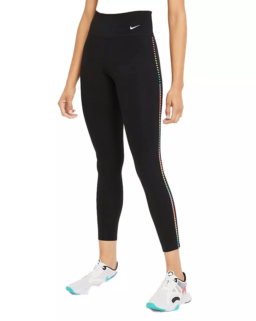 Nike Women's One Rainbow Ladder 7/8 Leggings - BLACK