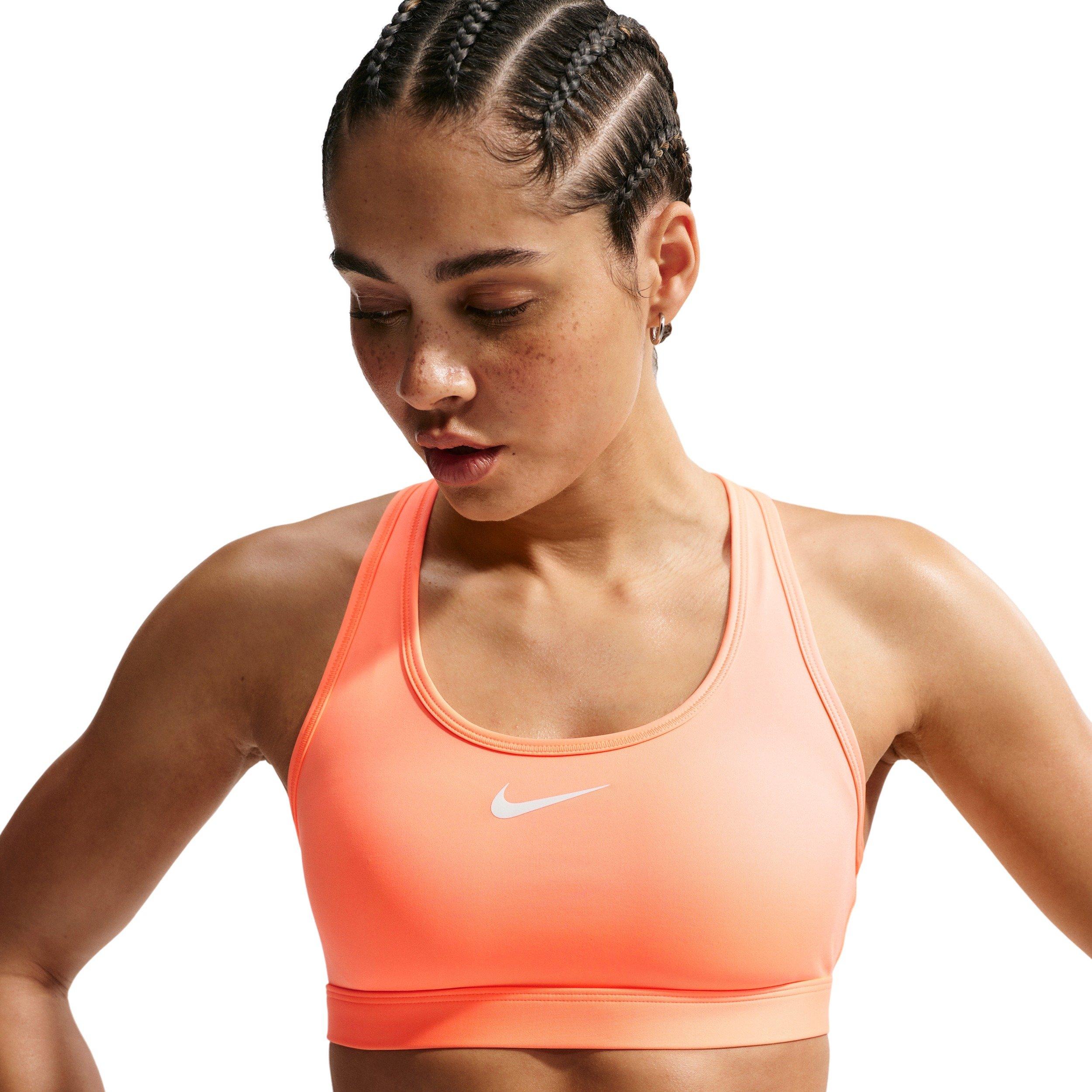 Nike Women's Swoosh Medium-Support Padded Sports Bra - ORANGE/WHITE Thumbnail View 3