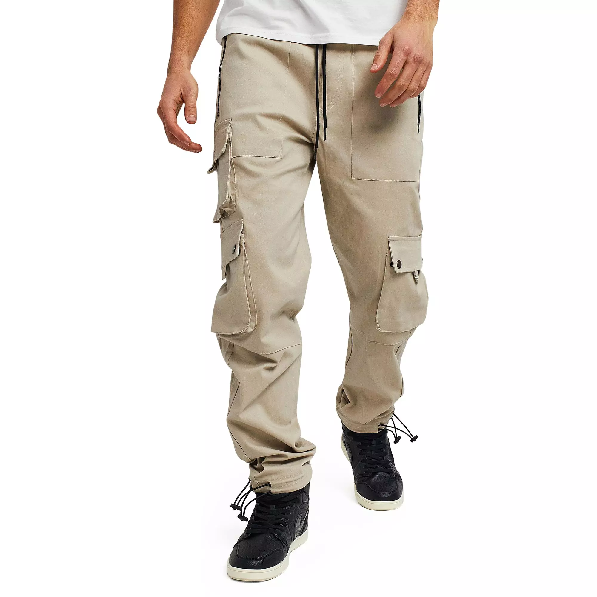 Reason Men's Cargo Pants with Drawstring - Tan - TAN