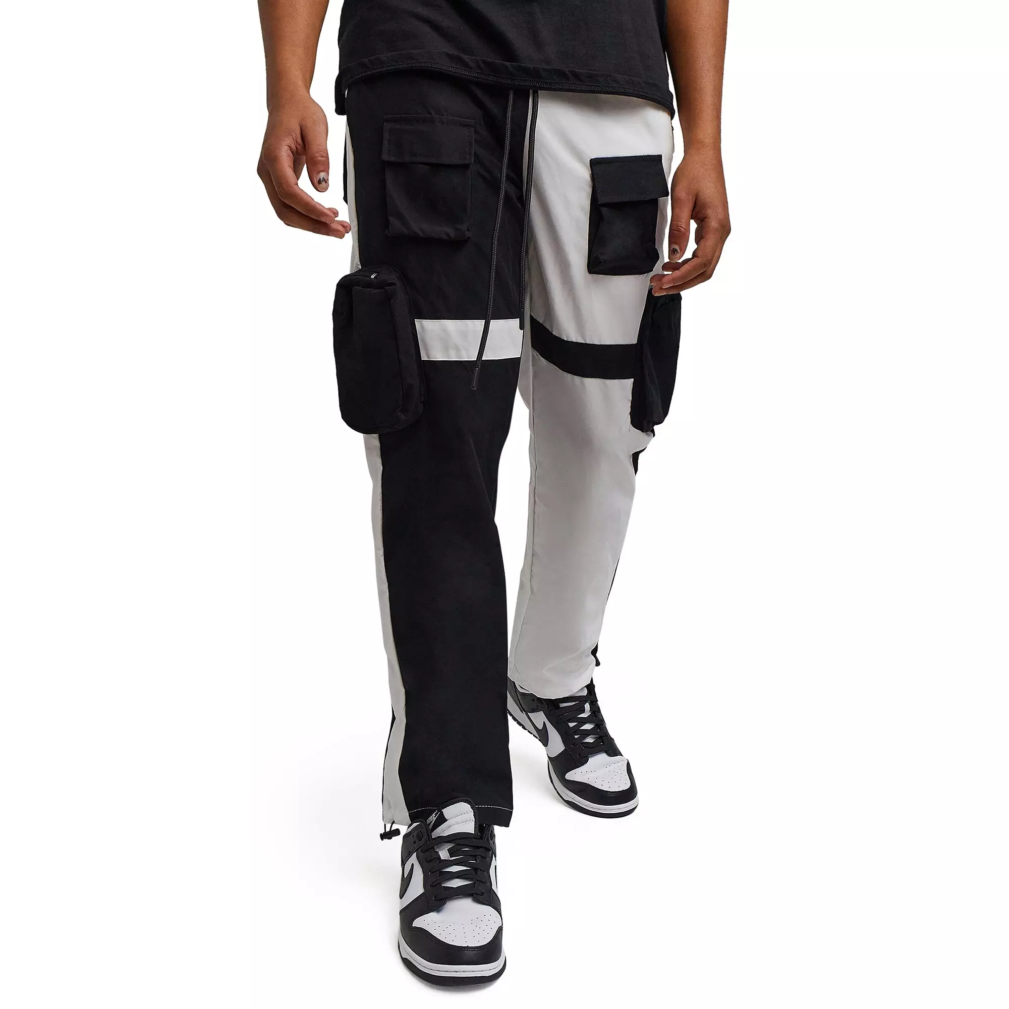 Reason Men's Bader Cotton Twill Color Block Utility Joggers - Black/White - BLACK/WHITE