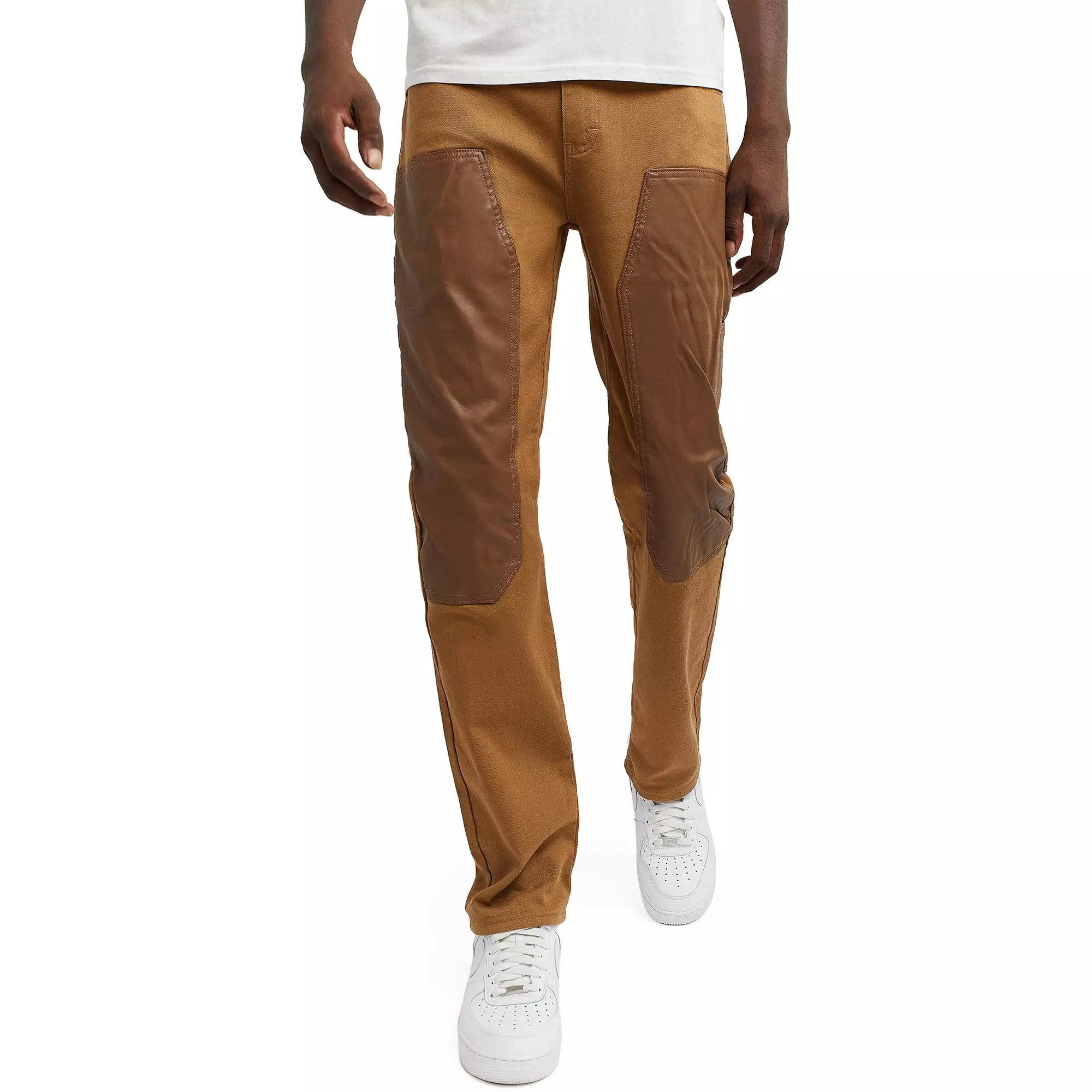 Reason Men's Billy Contrast Panel Slim Fit Khaki Jeans - TAN