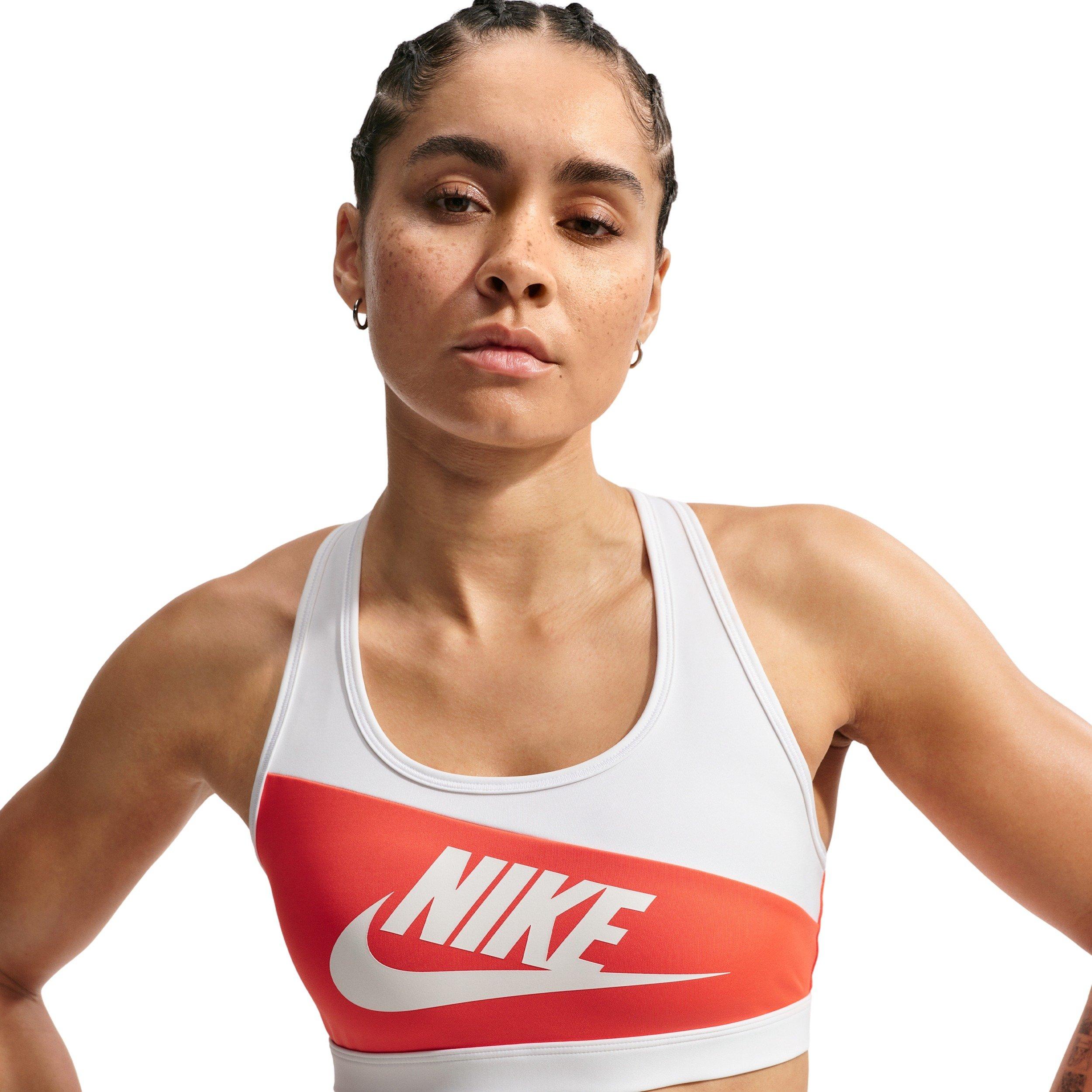 Nike Women's Swoosh Medium-Support Color-Block Padded Sports Bra - LIGHT CRIMSON/WHITE Thumbnail View 1