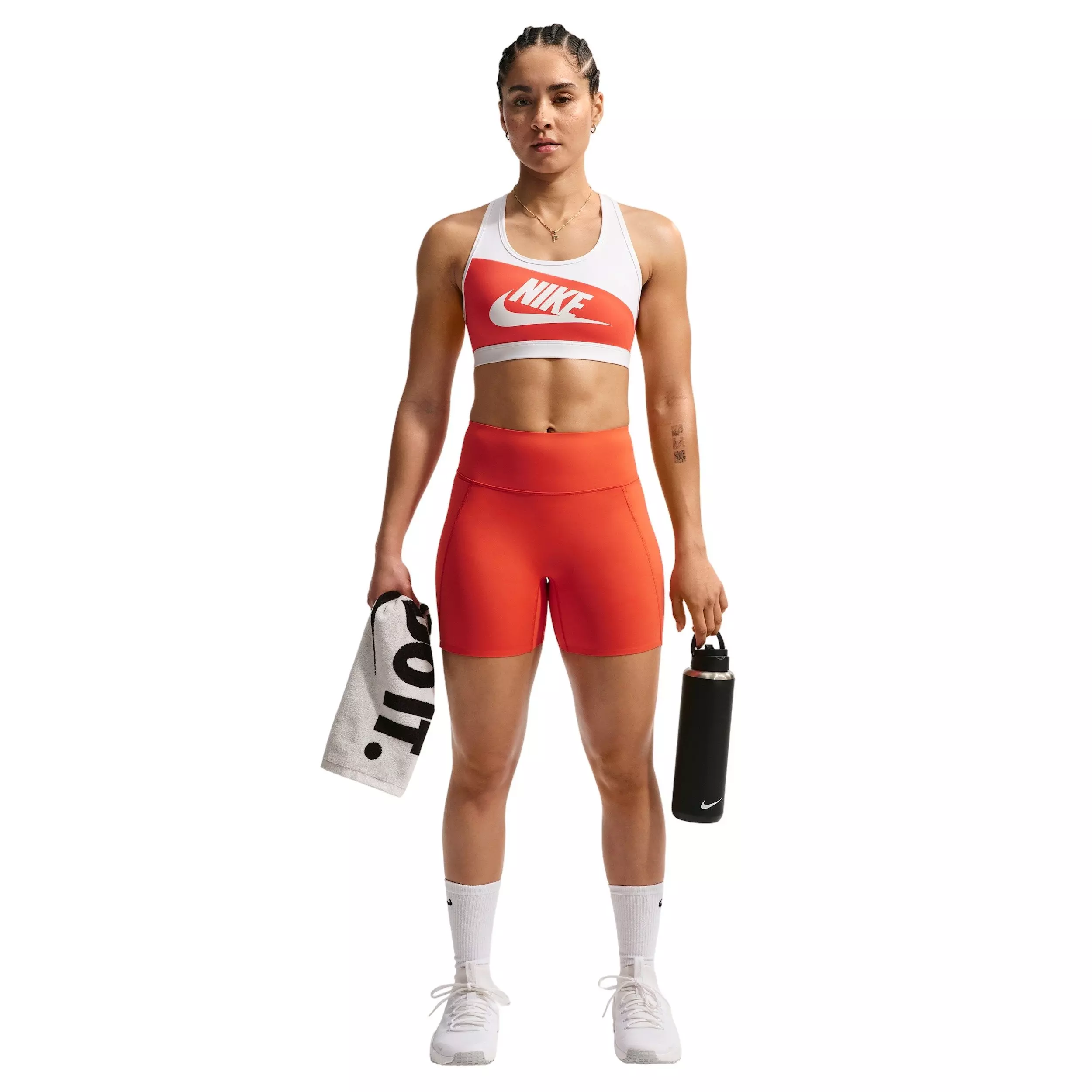 Nike Women's Swoosh Medium-Support Color-Block Padded Sports Bra - LIGHT CRIMSON/WHITE