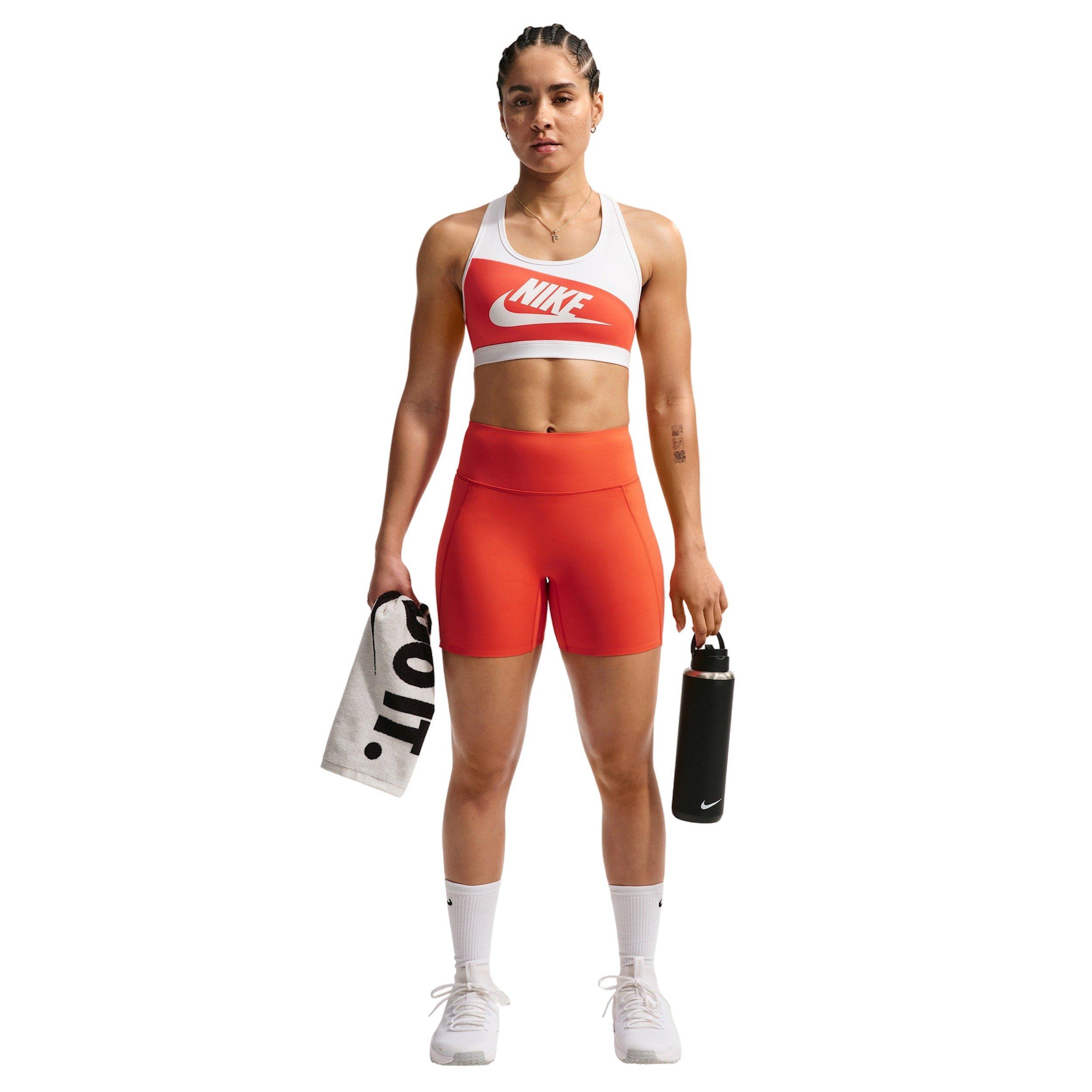 Nike Women's Swoosh Medium-Support Padded Sports Bra - LIGHT CRIMSON/WHITE Thumbnail View 4