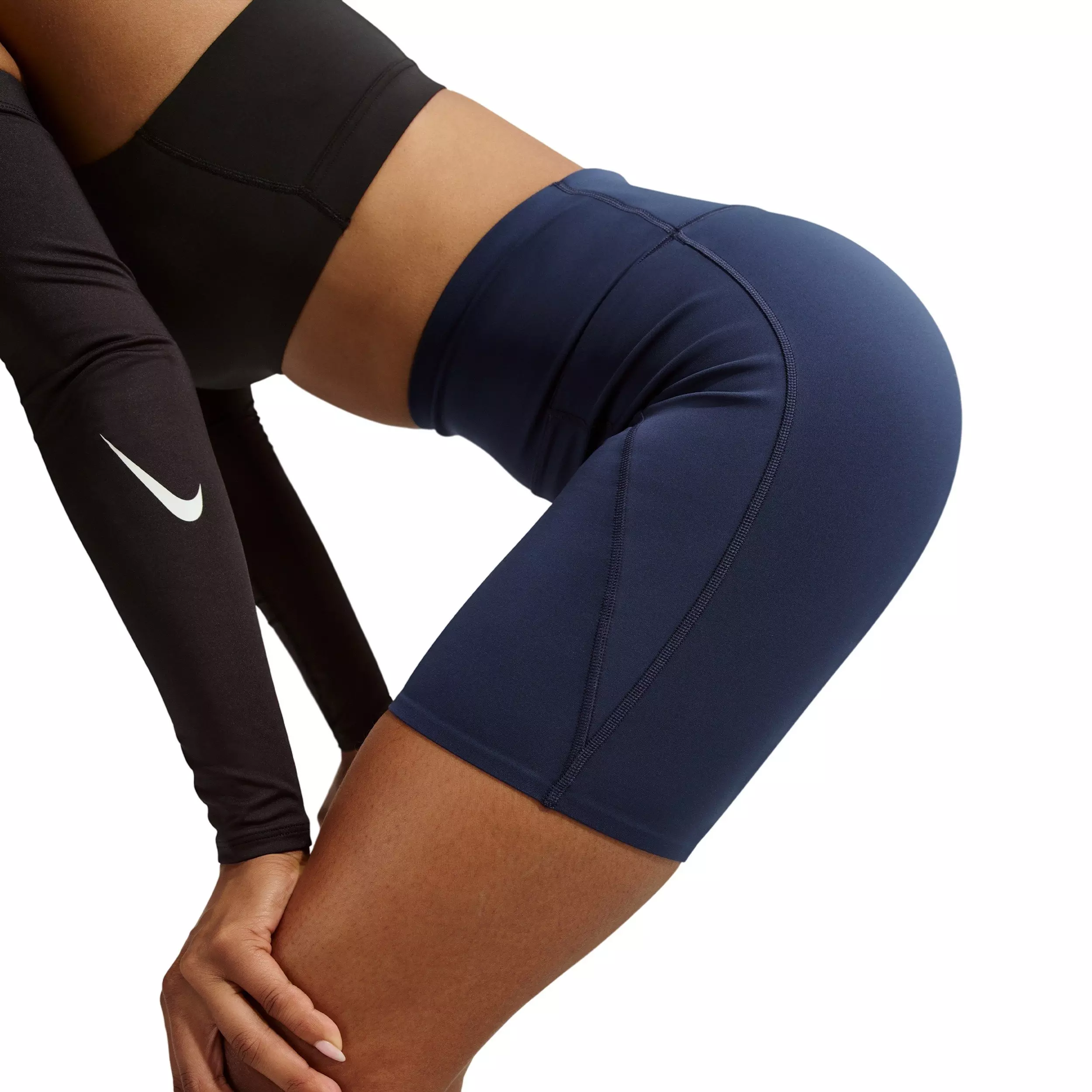 Nike Women's Universa High-Waisted 8" Biker Shorts with No Front Seam - NAVY