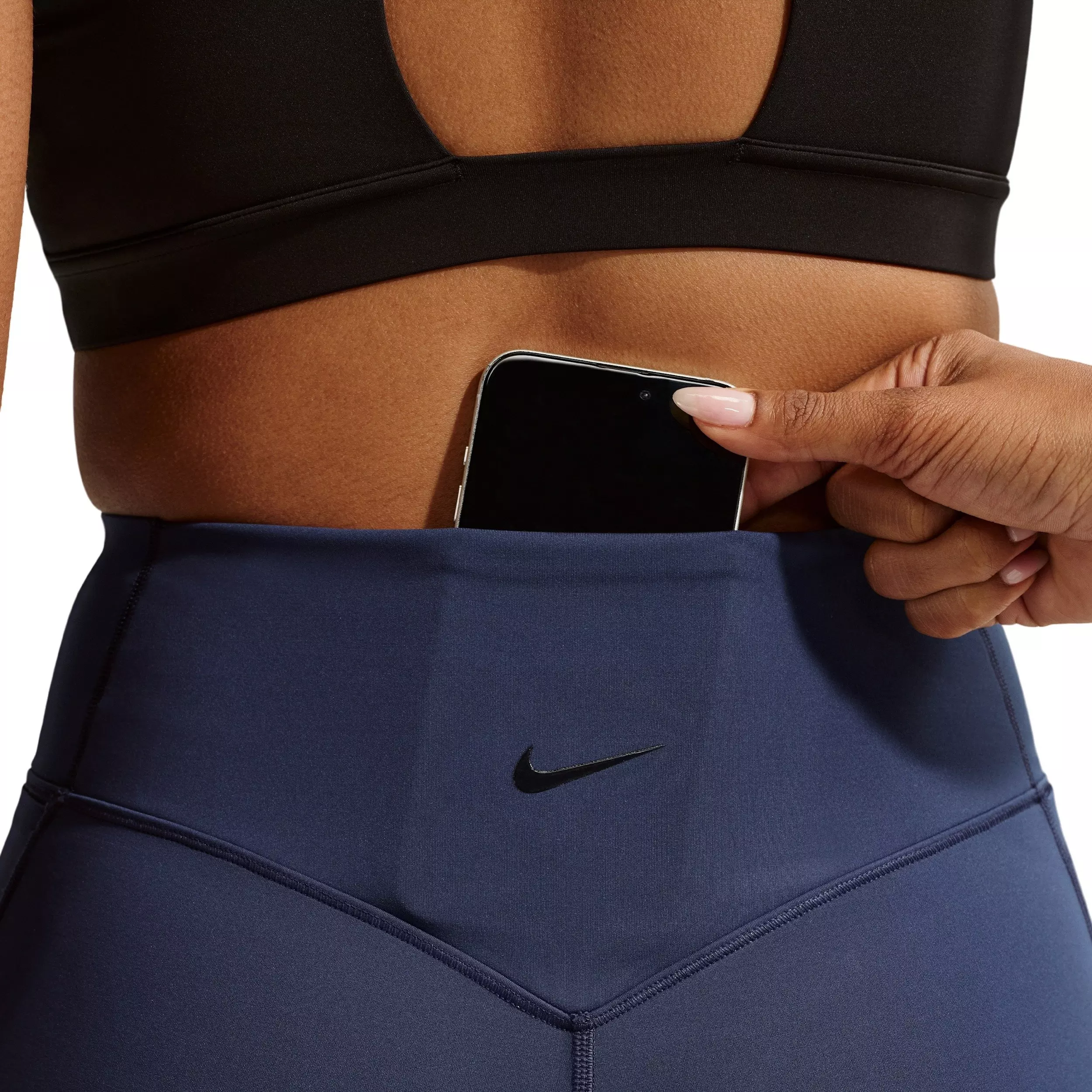 Nike Women's Universa High-Waisted 8" Biker Shorts with No Front Seam - NAVY