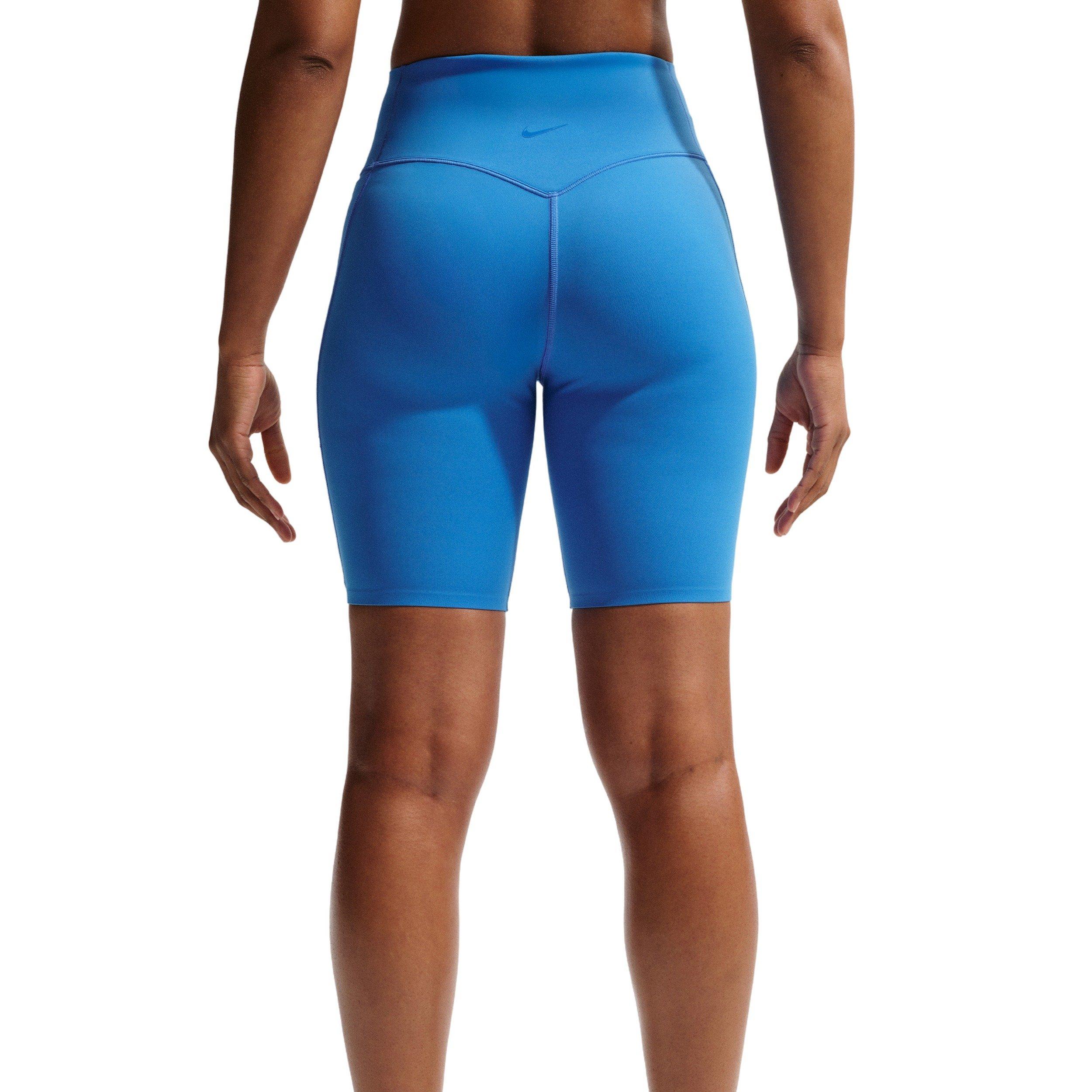 Nike Women's Universa High-Waisted 8" Biker Shorts with No Front Seam - BLUE Thumbnail View 2