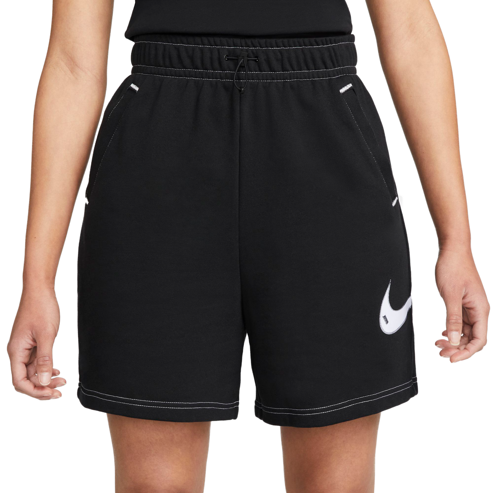 Nike Women's Sportswear Swoosh Long Fleece High-Rise Shorts-Black