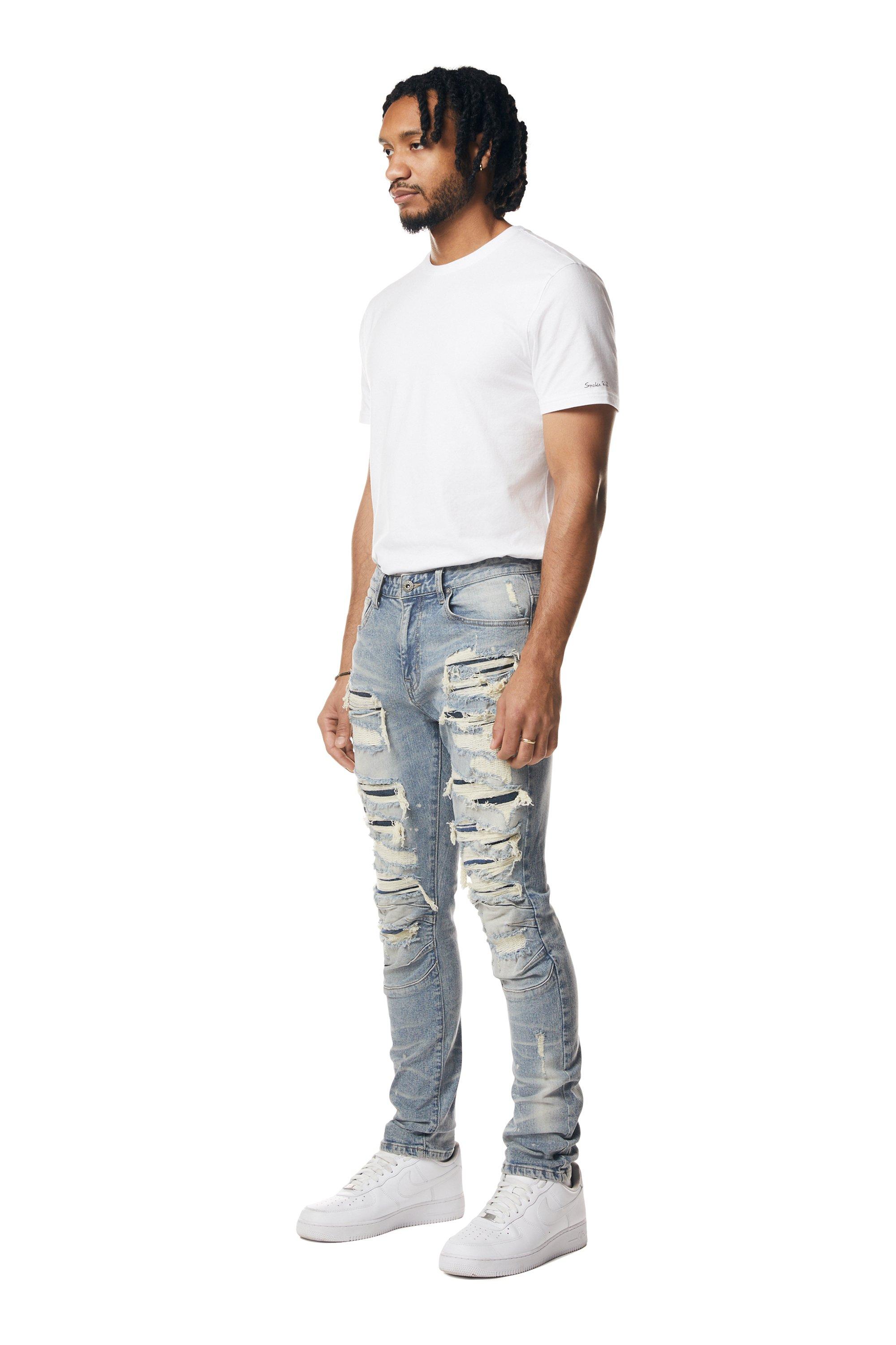 Smoke Rise Men's Blue Wash Slim Fit Seasonal Essentials Denim Jean - BLUE Thumbnail View 3