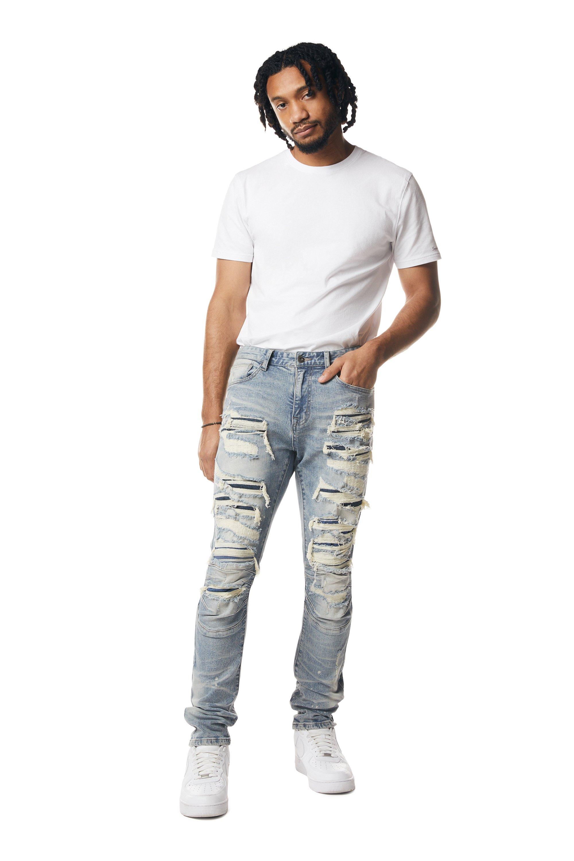 Smoke Rise Men's Blue Wash Slim Fit Seasonal Essentials Denim Jean - BLUE Thumbnail View 4