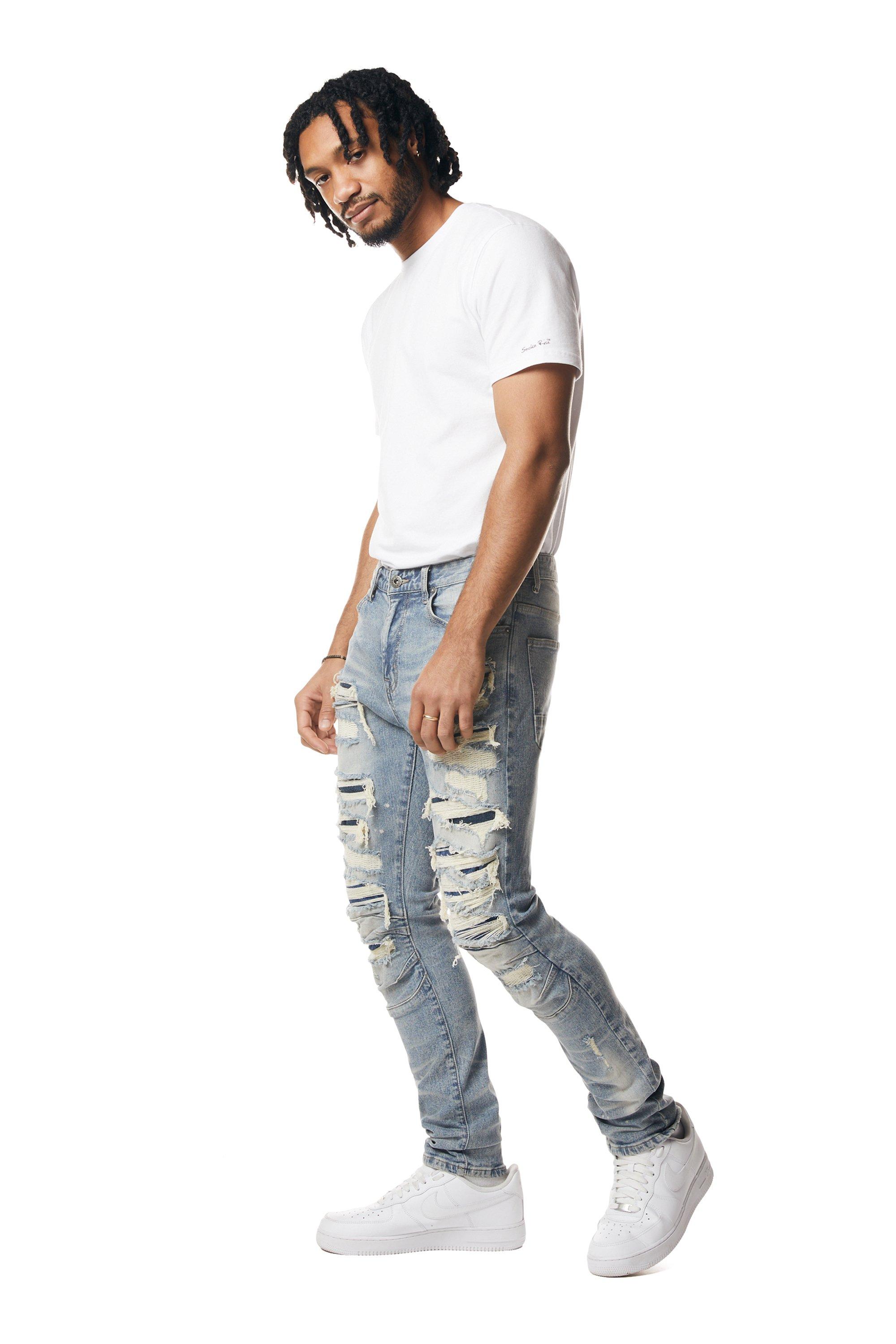 Smoke Rise Men's Blue Wash Slim Fit Seasonal Essentials Denim Jean - BLUE Thumbnail View 8