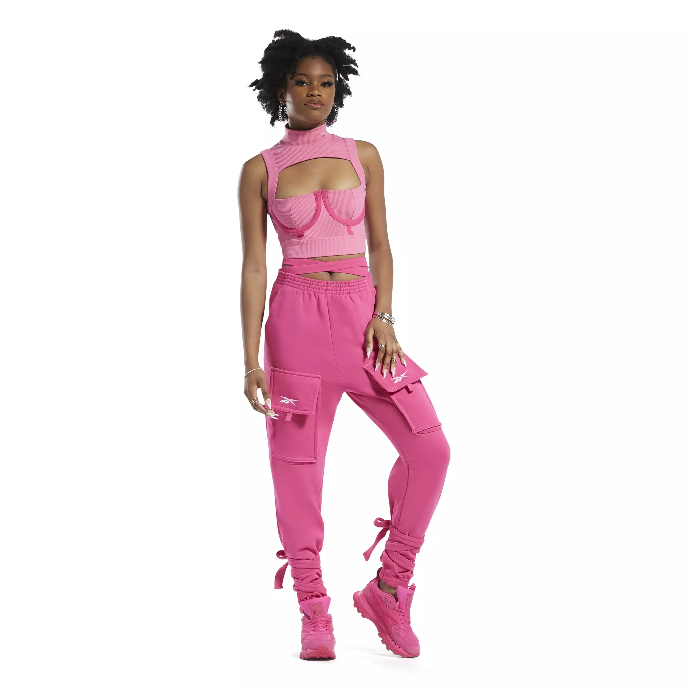 Reebok Women's x Cardi B Crop Top-Pink - PINK