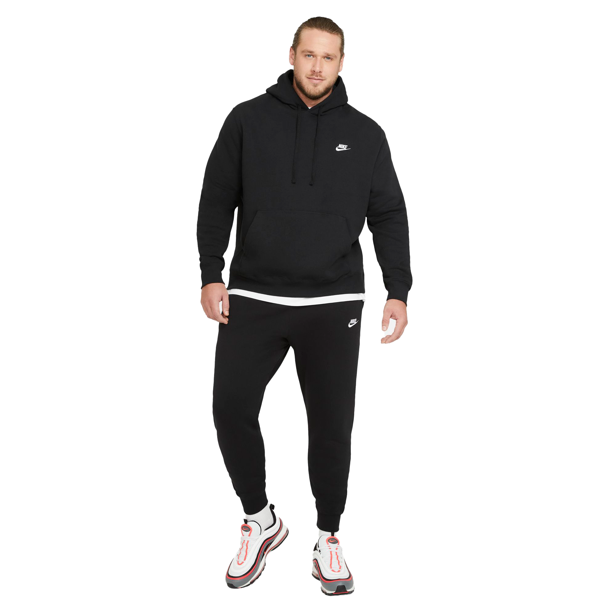 Nike Men's Big & Tall Sportswear Club Fleece "Black" Pullover Hoodie - BLACK Thumbnail View 7