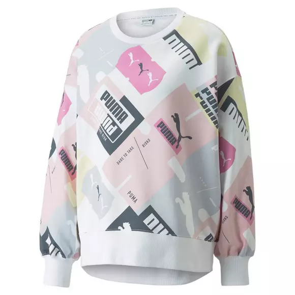bal verband Goed doen PUMA Women's Brand Love Oversized All Over Print Crew Sweatshirt