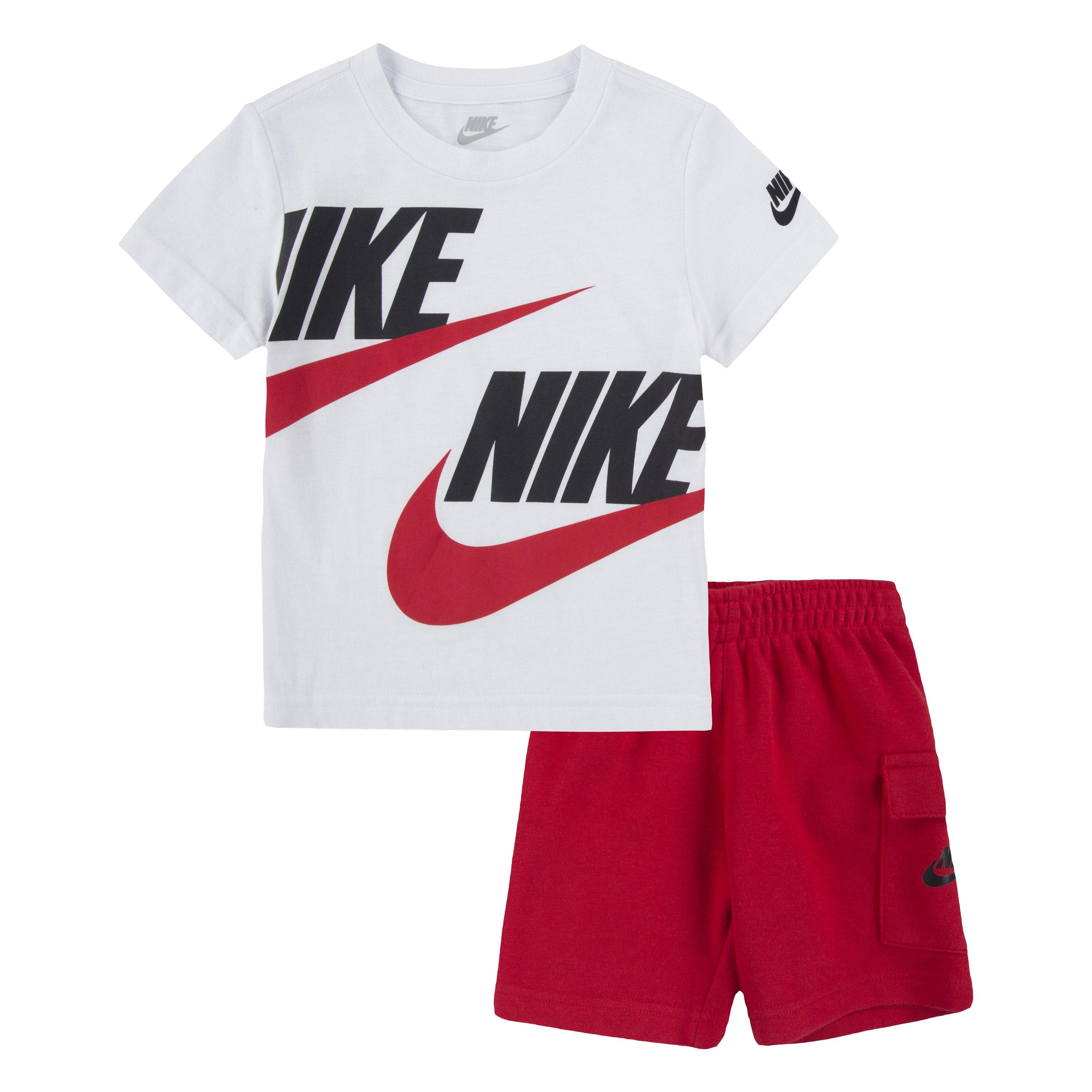 Nike Little Boys' Sportswear Cargo Short Set-Red/White - RED Thumbnail View 1
