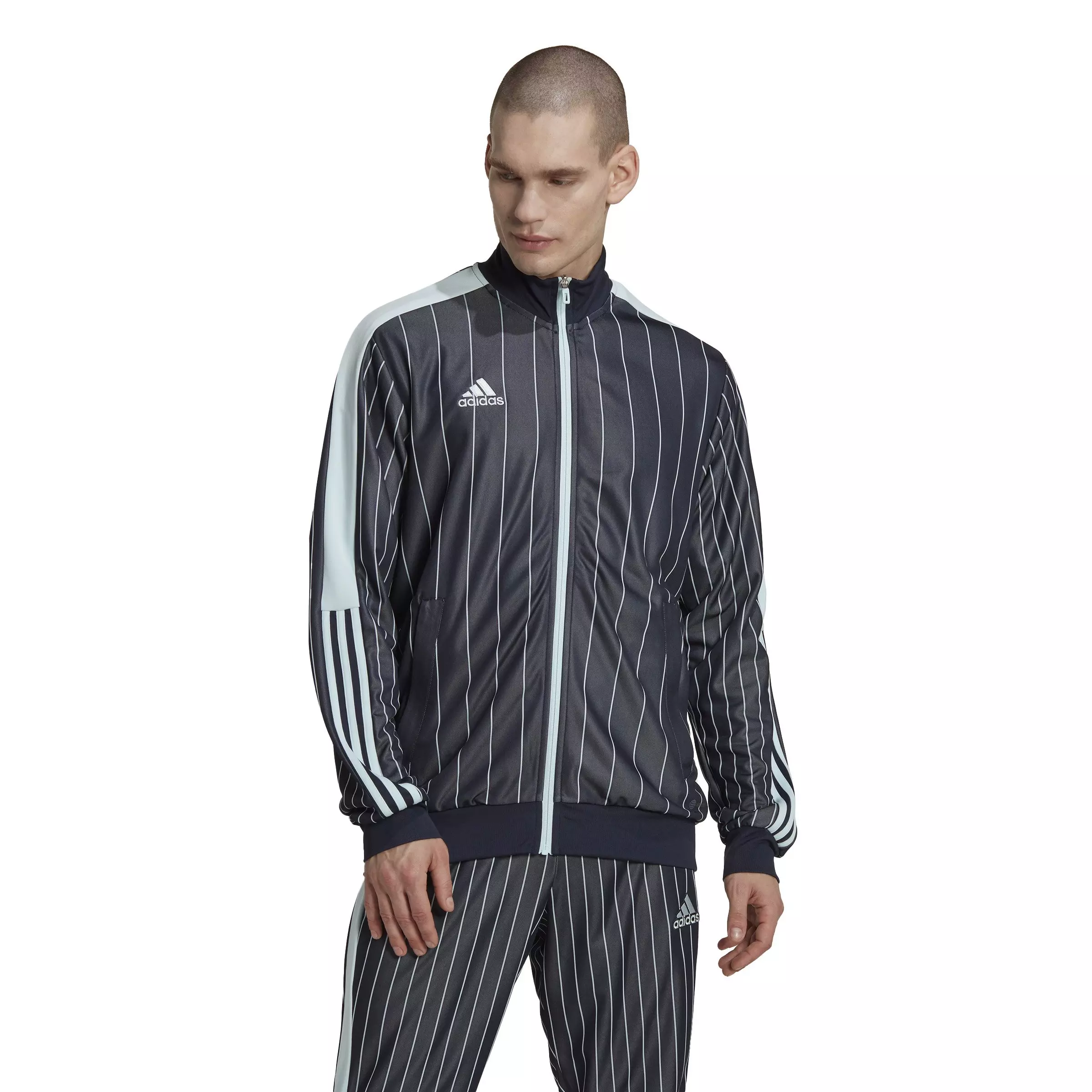 adidas Men's Pinstripe Tiro 21 Track Jacket-Black/Blue - BLACK/BLUE