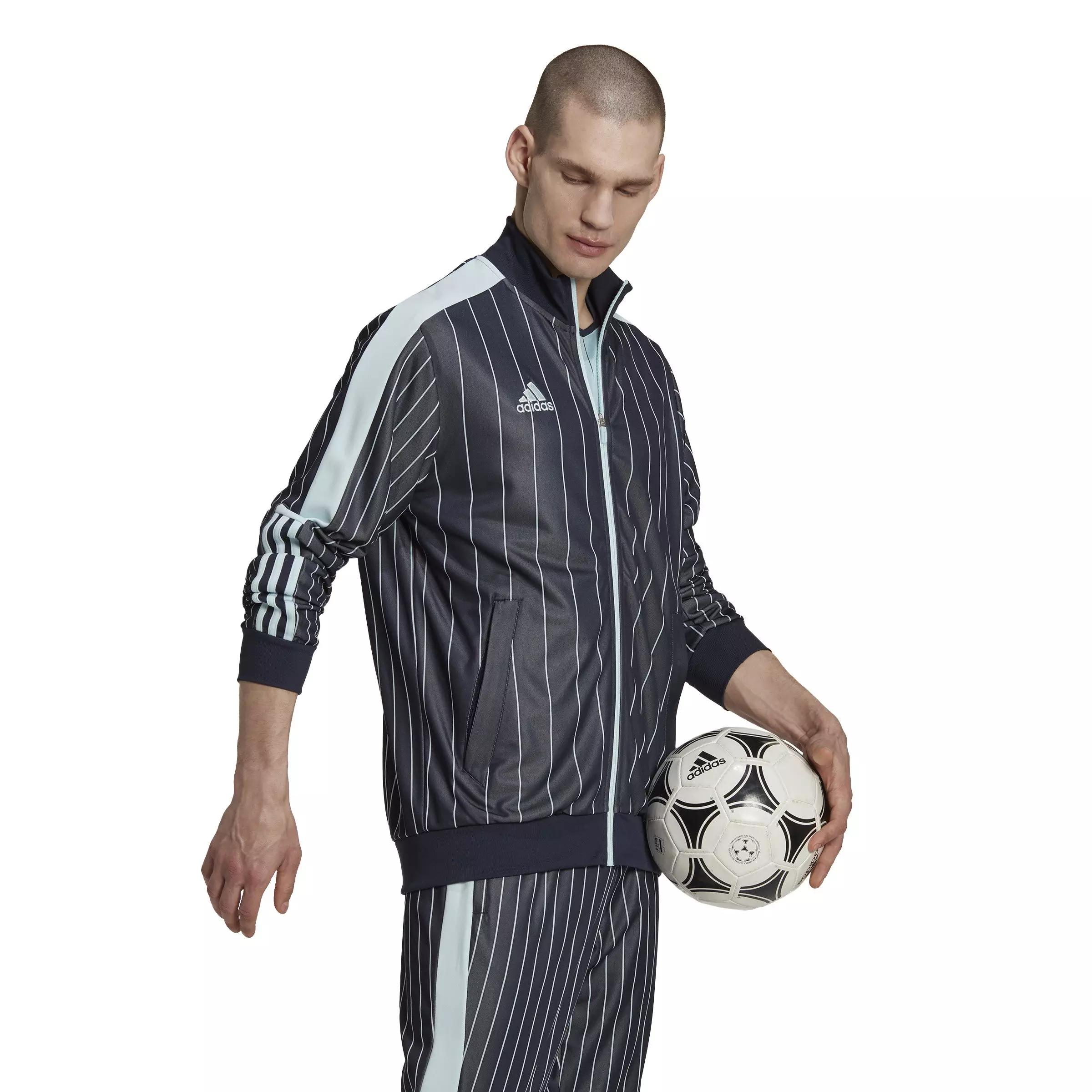 adidas Men's Pinstripe Tiro 21 Track Jacket-Black/Blue - BLACK/BLUE