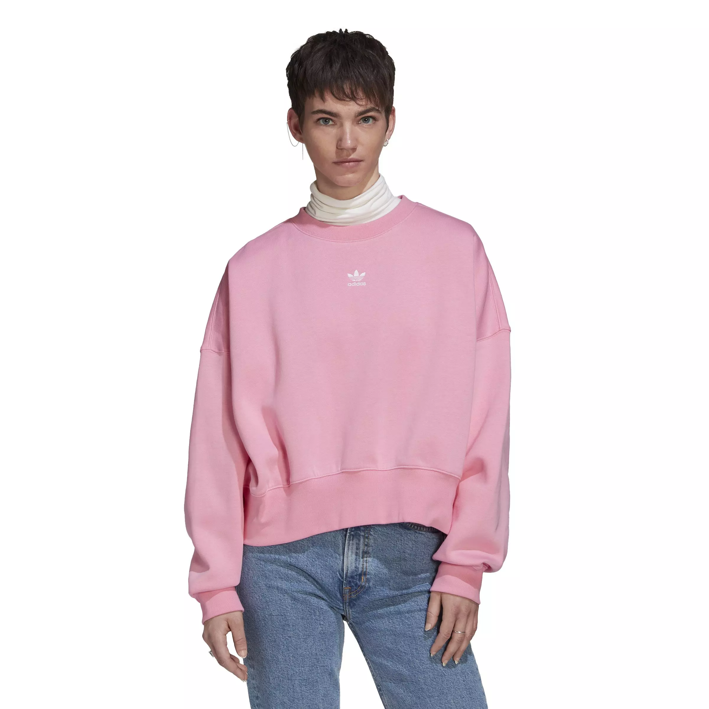 adidas Women\'s Adicolor Fleece - | Essentials Sweatshirt-Pink Hibbett Crew Gear City