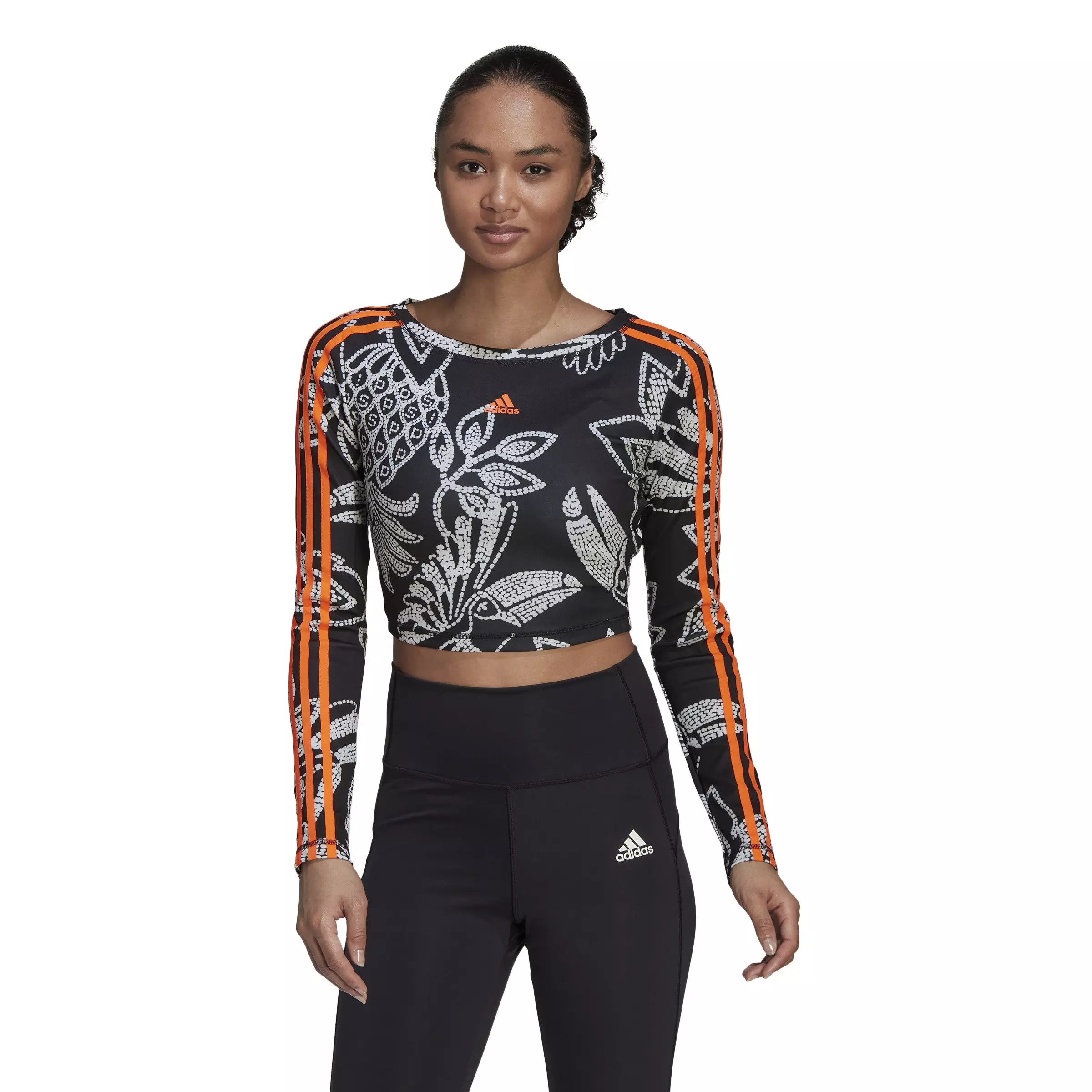 Gear Top-Black/Orange | Women\'s adidas Crop Hibbett FARM Long-Sleeve - City Rio