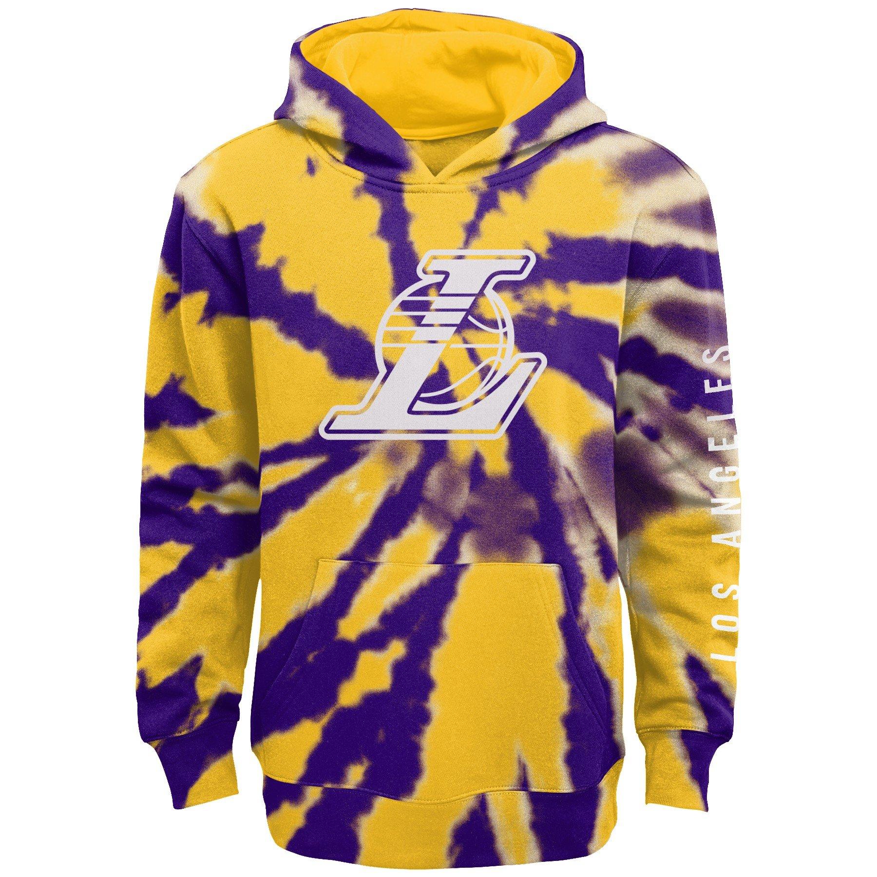 Cami Co. Lace Designs Handmade Los Angeles Lakers 24 Bleached Half and Half Purple Yellow Hooded Sweatshirt with Pockets 2x