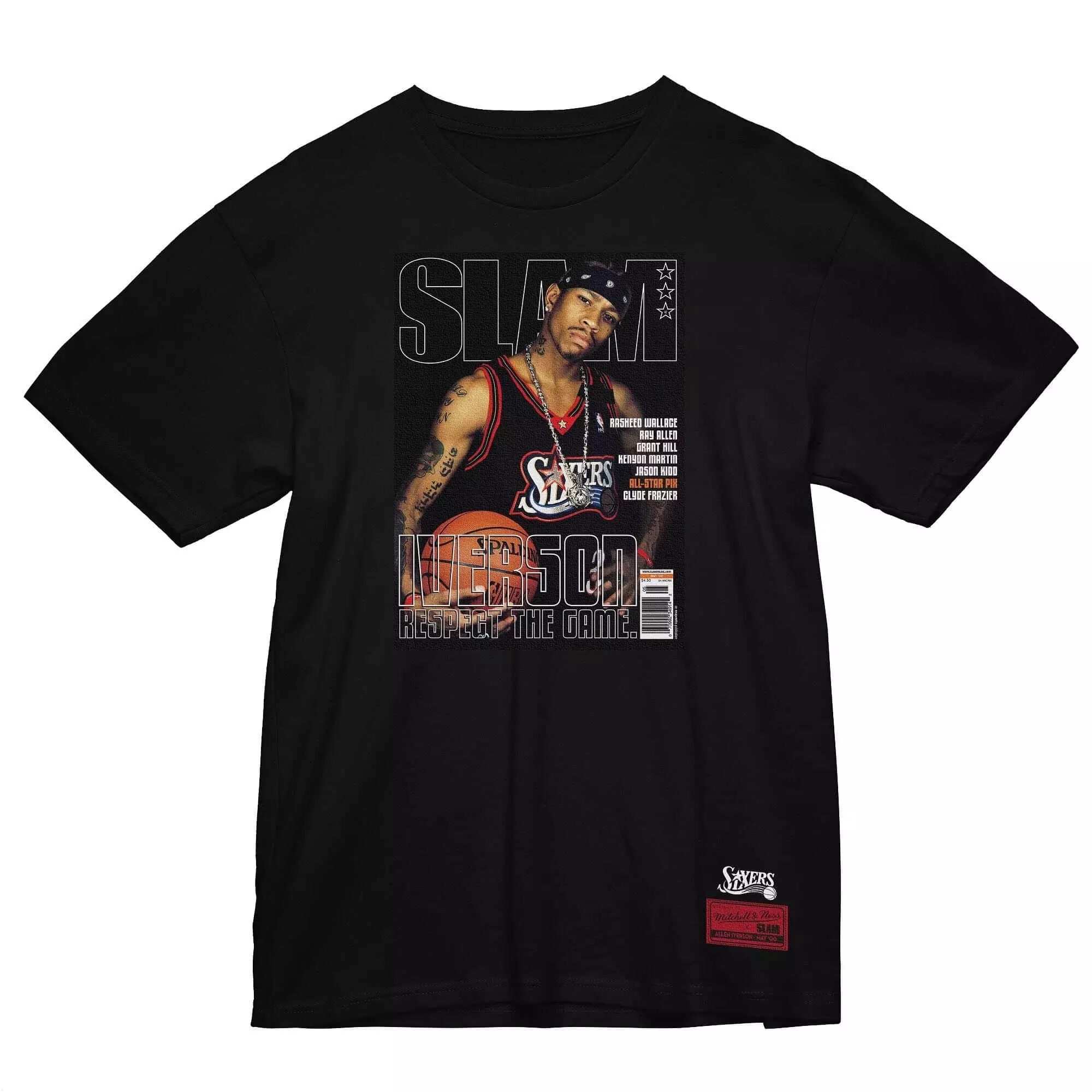 Mitchell & Ness Men's A.I. Philadelphia 76ers SLAM Cover Short Sleeve Top - BLACK