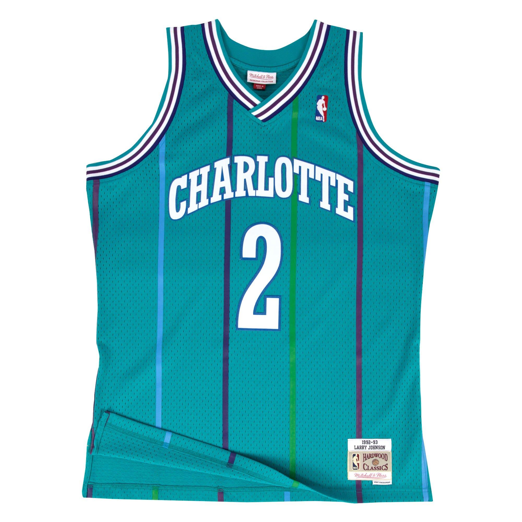 Mitchell & Ness Charlotte Hornets Larry Johnson Swingman Jersey-Teal - TEAL Thumbnail View 1