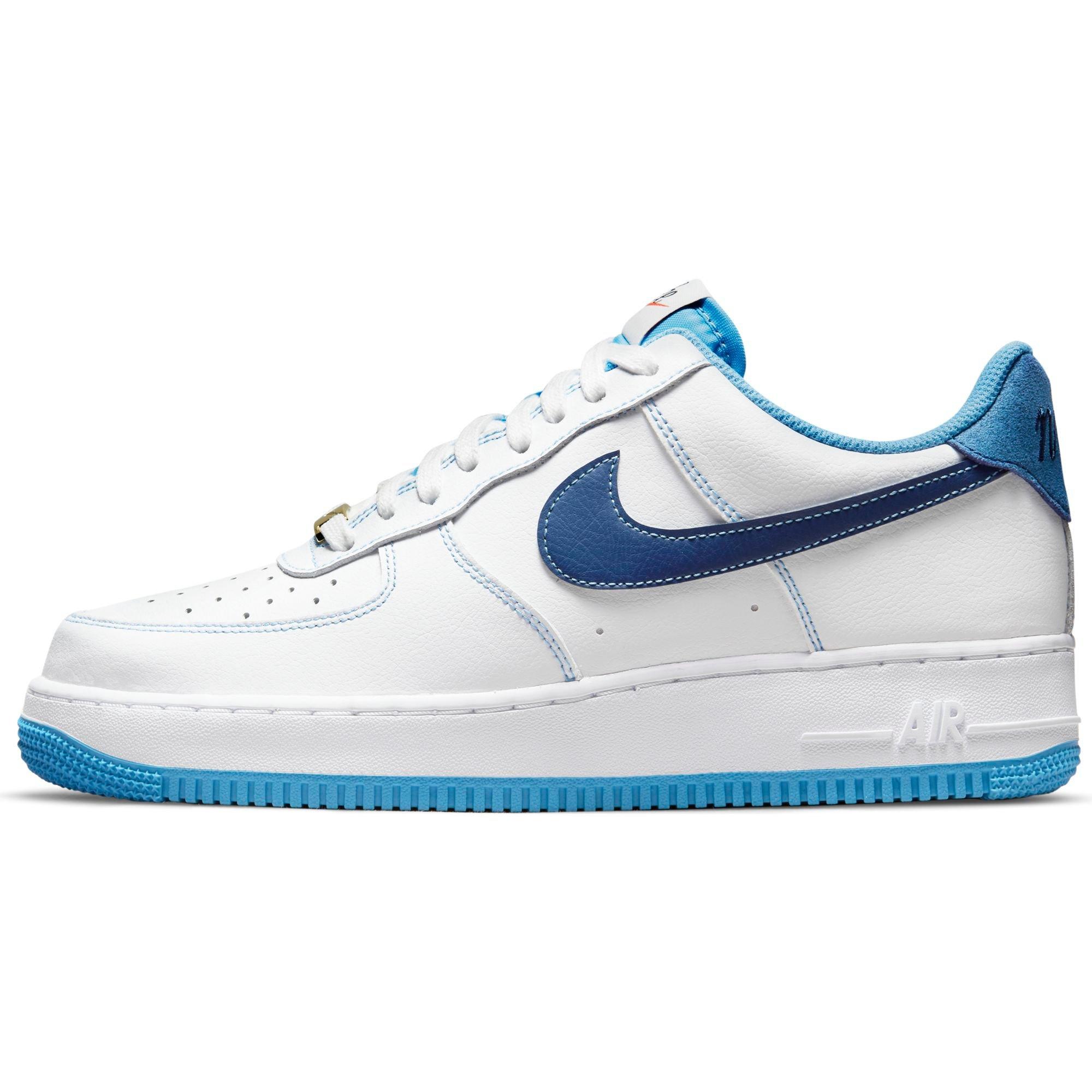 Nike Air Force 1 white and dark blue stylized swoosh