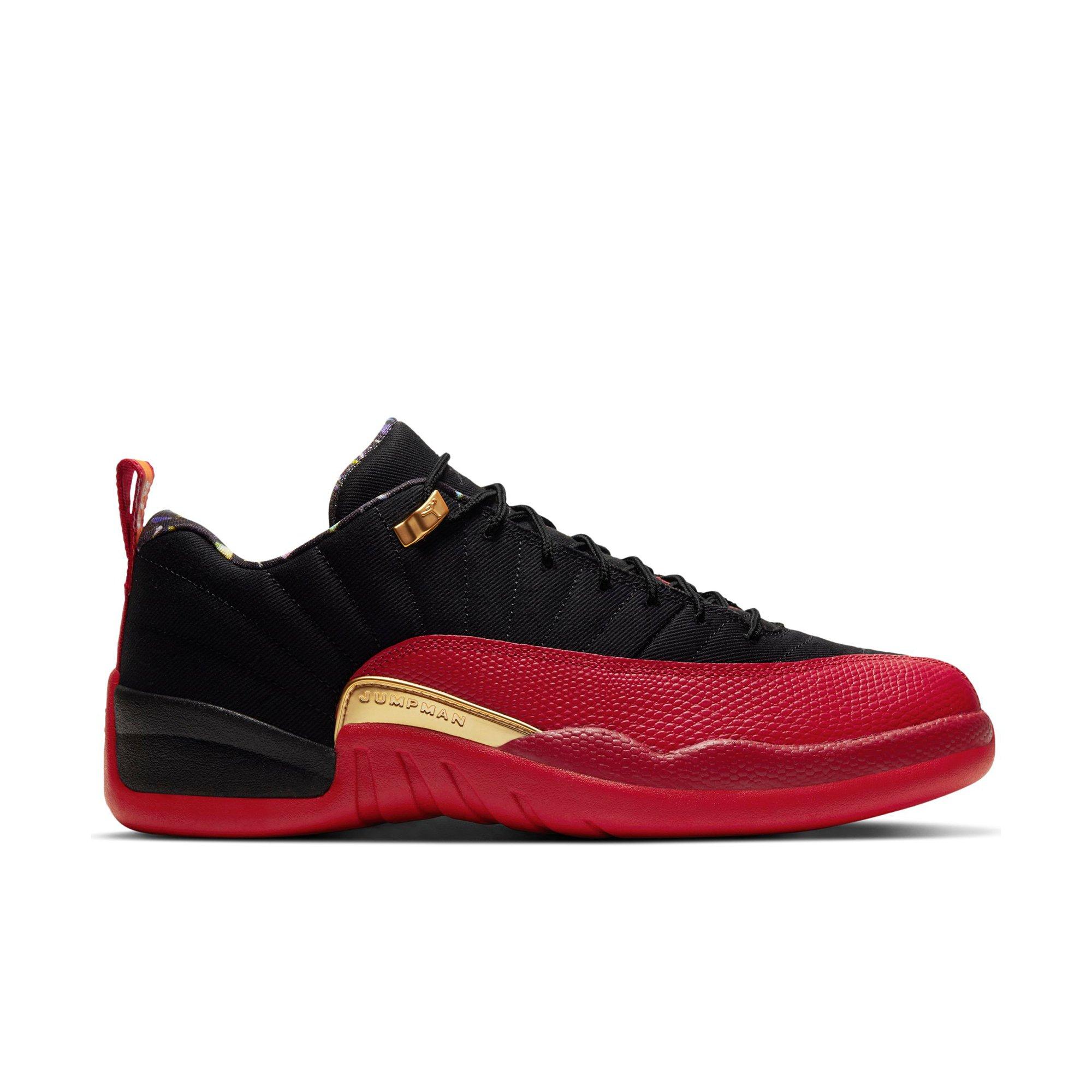 jordan 12 black gold and red