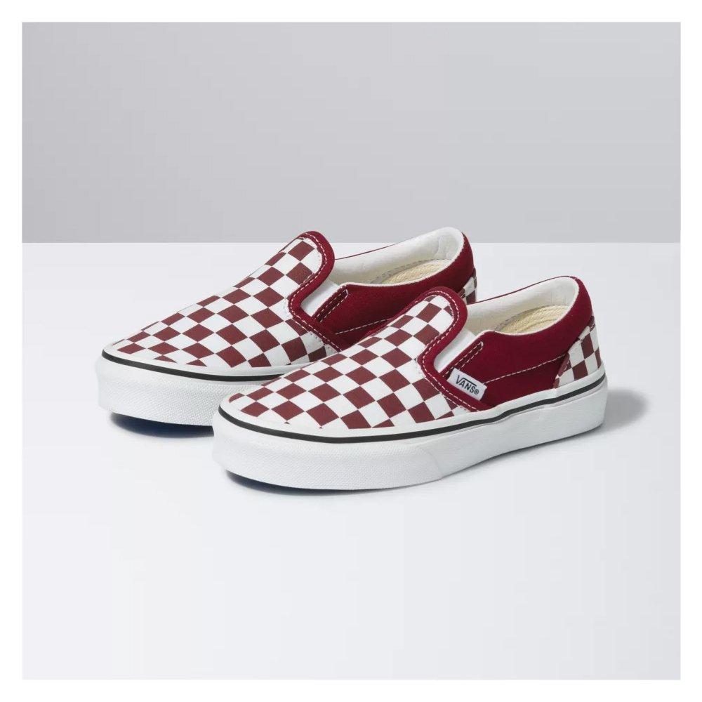 Vans Classic Slip On Checkerboard "Burgundy" Preschool Boys Shoe - WHITE/BURGUNDY Thumbnail View 1