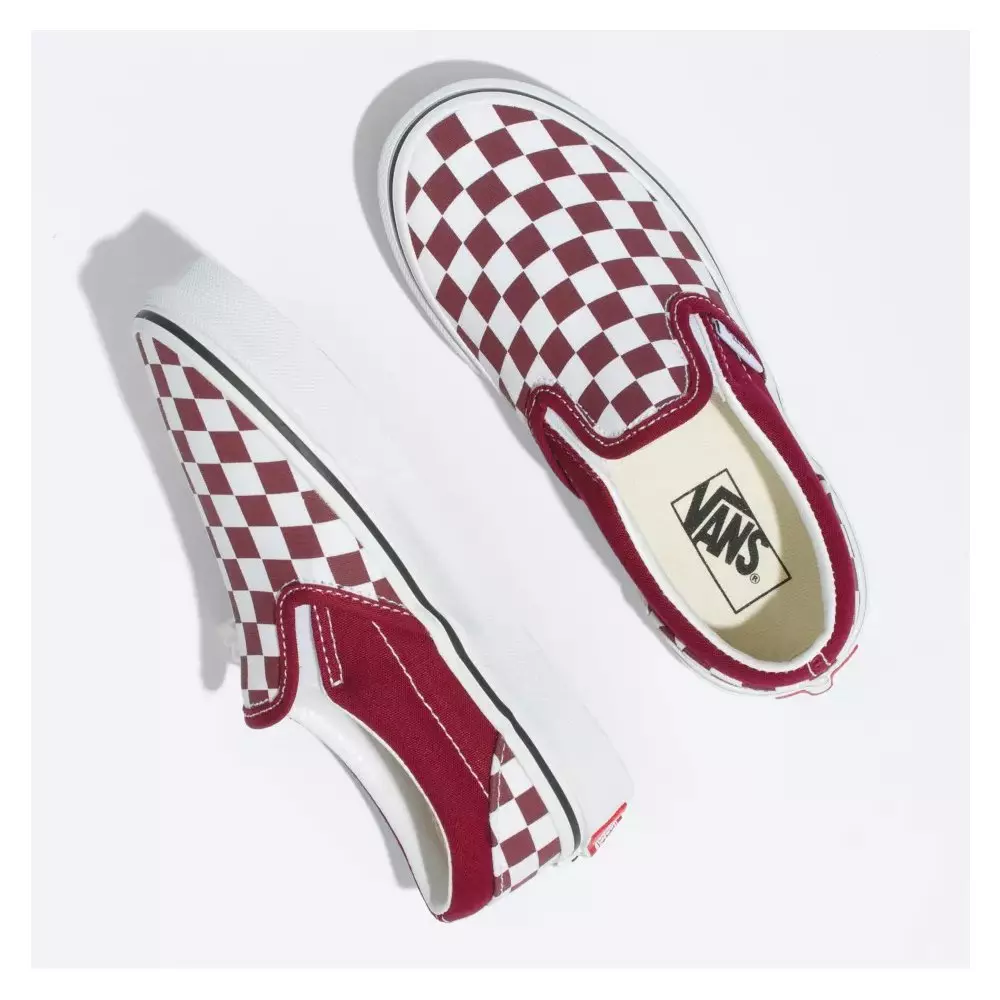 Vans Classic Slip On Checkerboard "Burgundy" Preschool Boys Shoe - WHITE/BURGUNDY