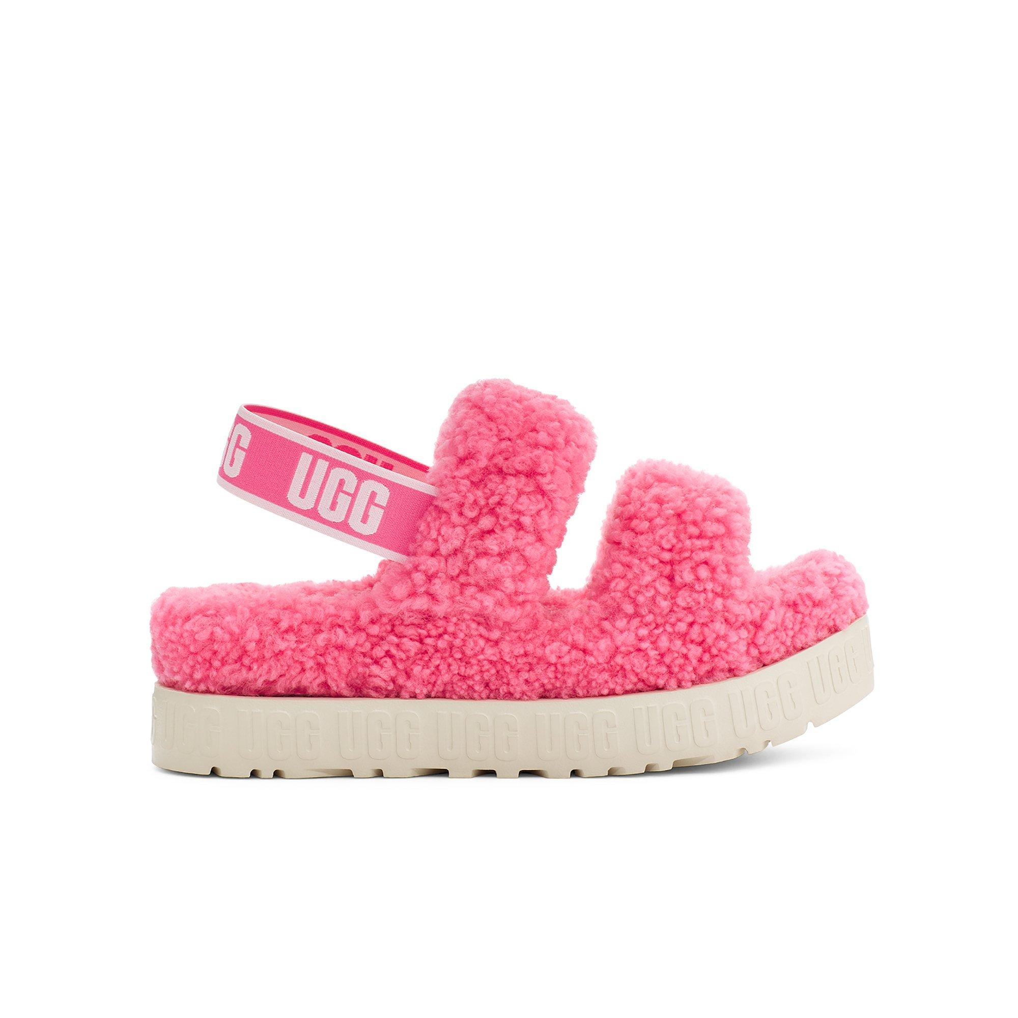 UGG Fluffita Oh Yea Pink Rose Sheepskin Fur Slippers Slides Sandals Sz 6  NIB