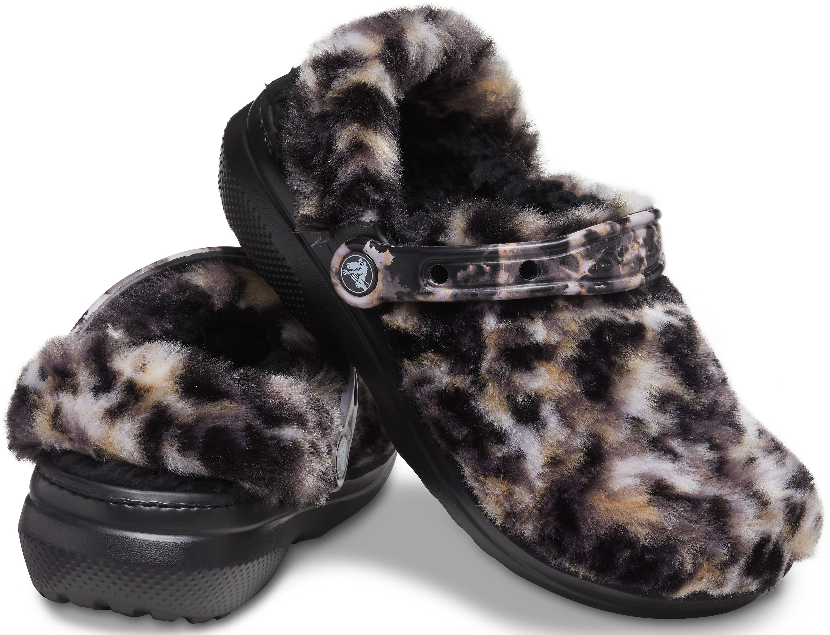 crocs with fur leopard