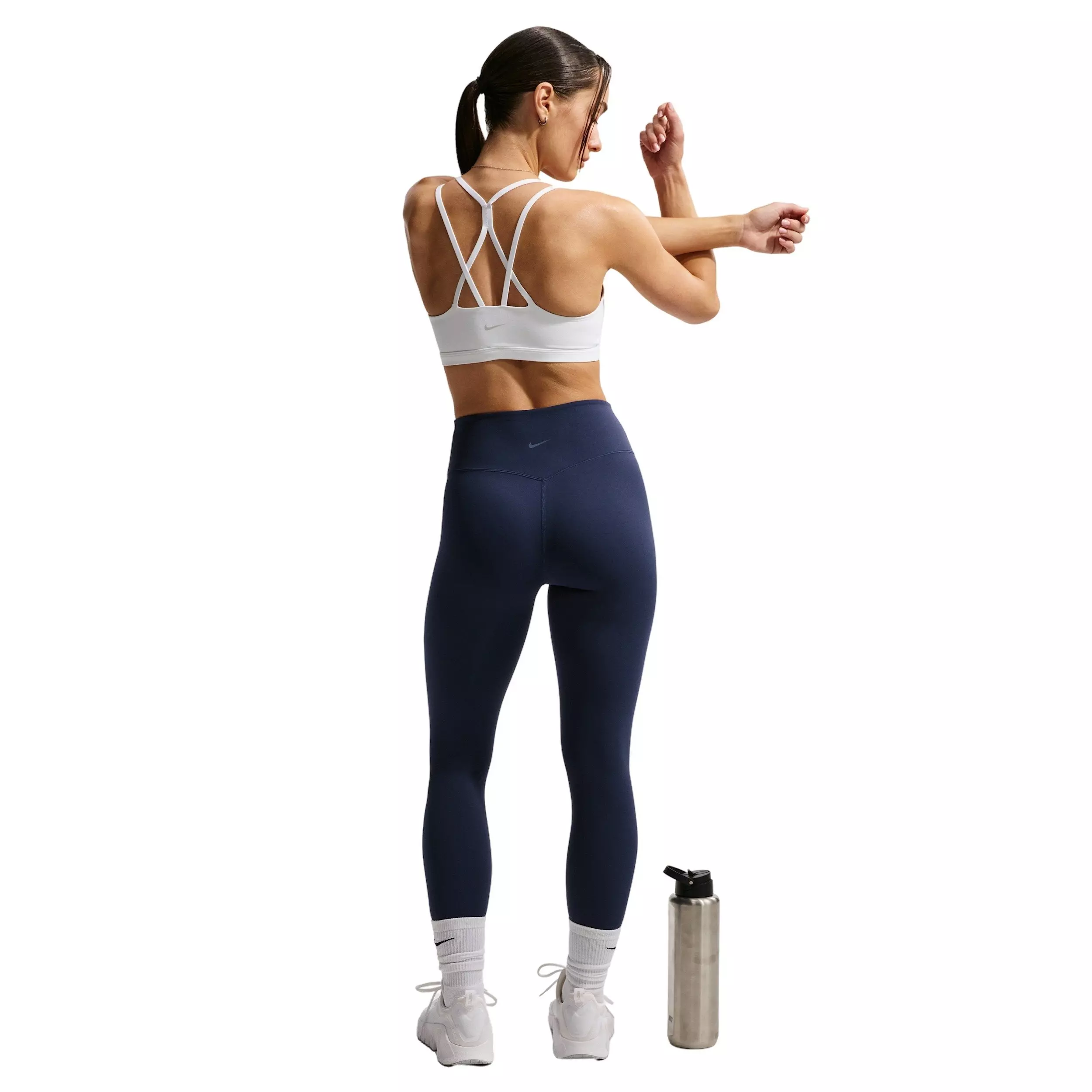 Nike Women's Zenvy High-Waisted 7/8 Leggings with No Front Seam - NAVY/WHITE
