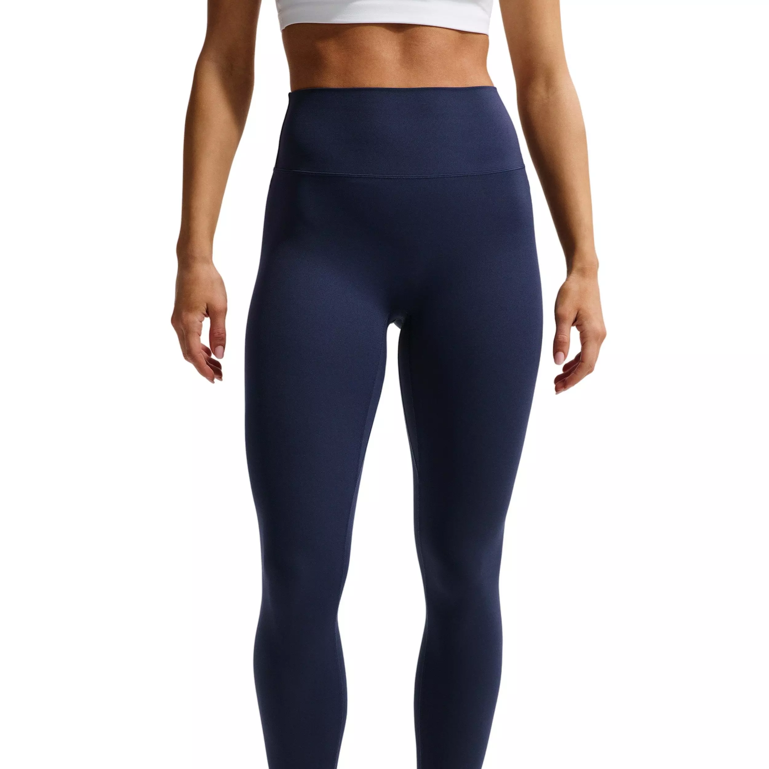 Nike Women's Zenvy High-Waisted 7/8 Leggings with No Front Seam - NAVY/WHITE