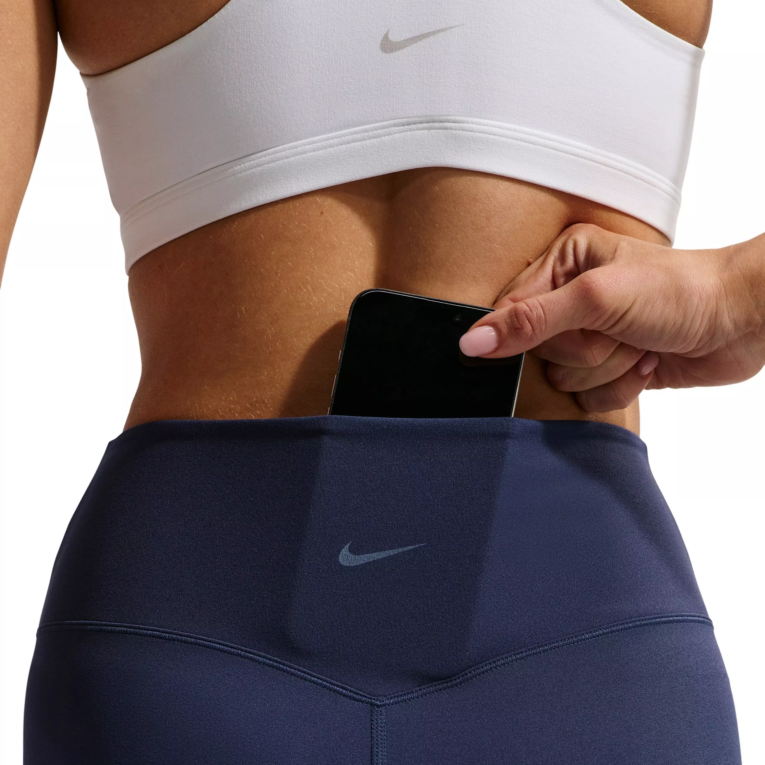Nike Women's Zenvy High-Waisted 7/8 Leggings with No Front Seam - NAVY/WHITE