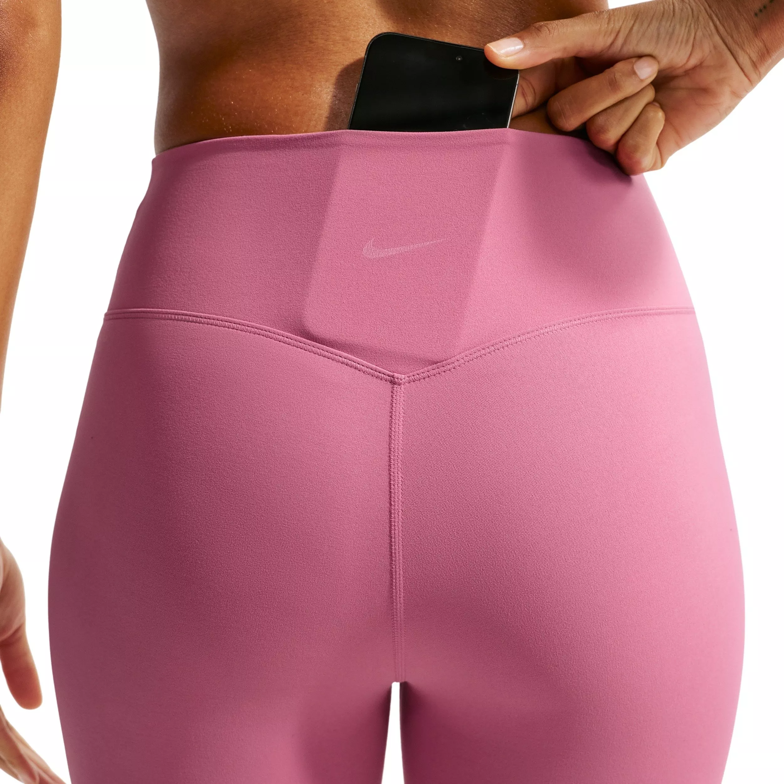 Nike Women's Zenvy High-Waisted 7/8 Leggings with No Front Seam - PINK/WHITE