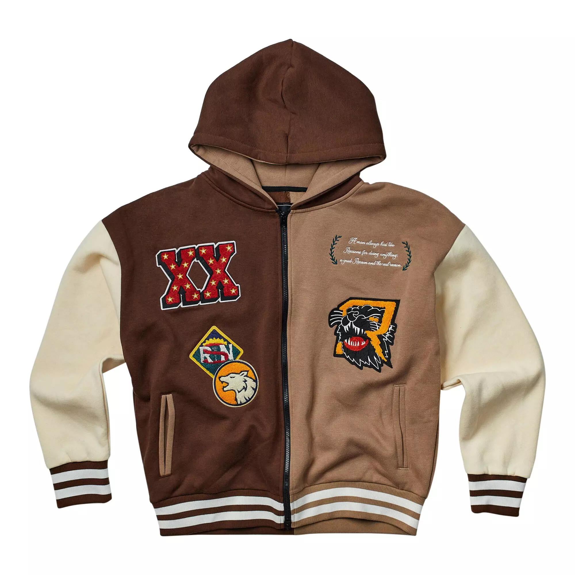 Reason Men's Split Varsity Knit Jacket - Brown - BROWN
