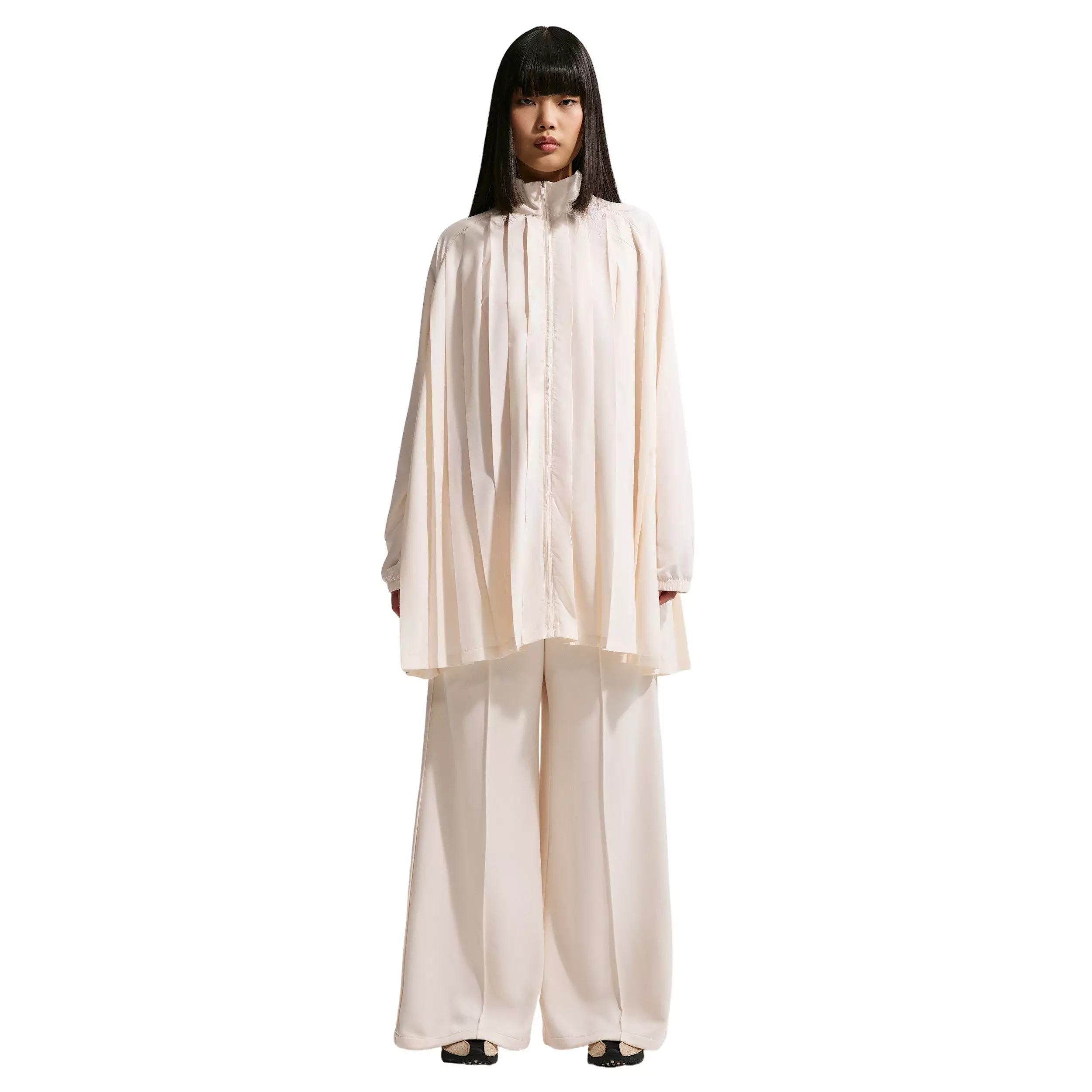 Nike Women's Sportswear Oversized Long Sleeve Pleated Mini Dress - CREAM