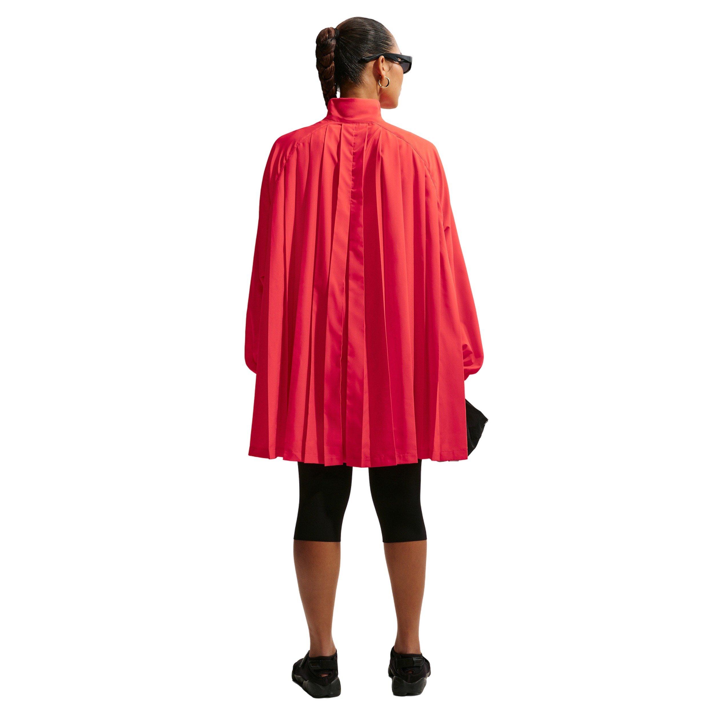 Nike Women's Sportswear Oversized Long Sleeve Pleated Mini Dress - CRIMSON