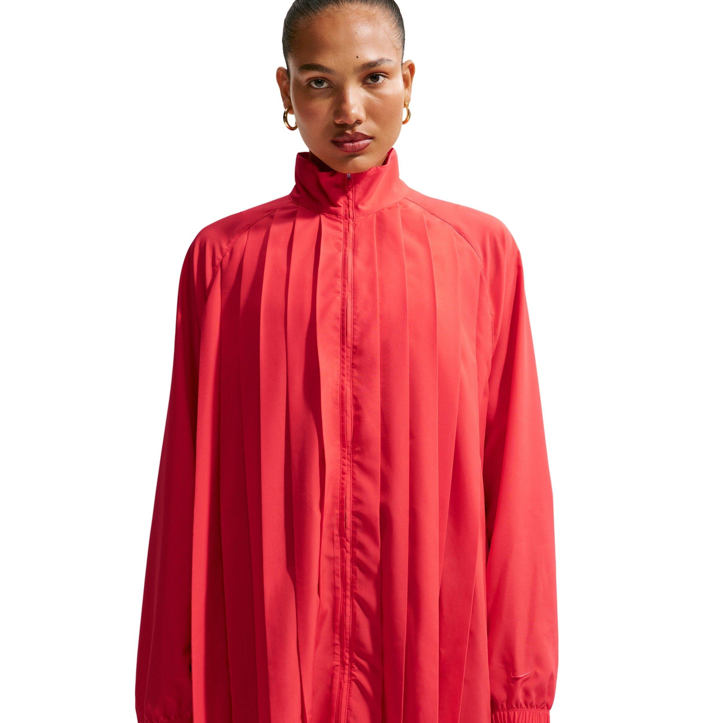 Nike Women's Sportswear Oversized Long Sleeve Pleated Mini Dress - CRIMSON