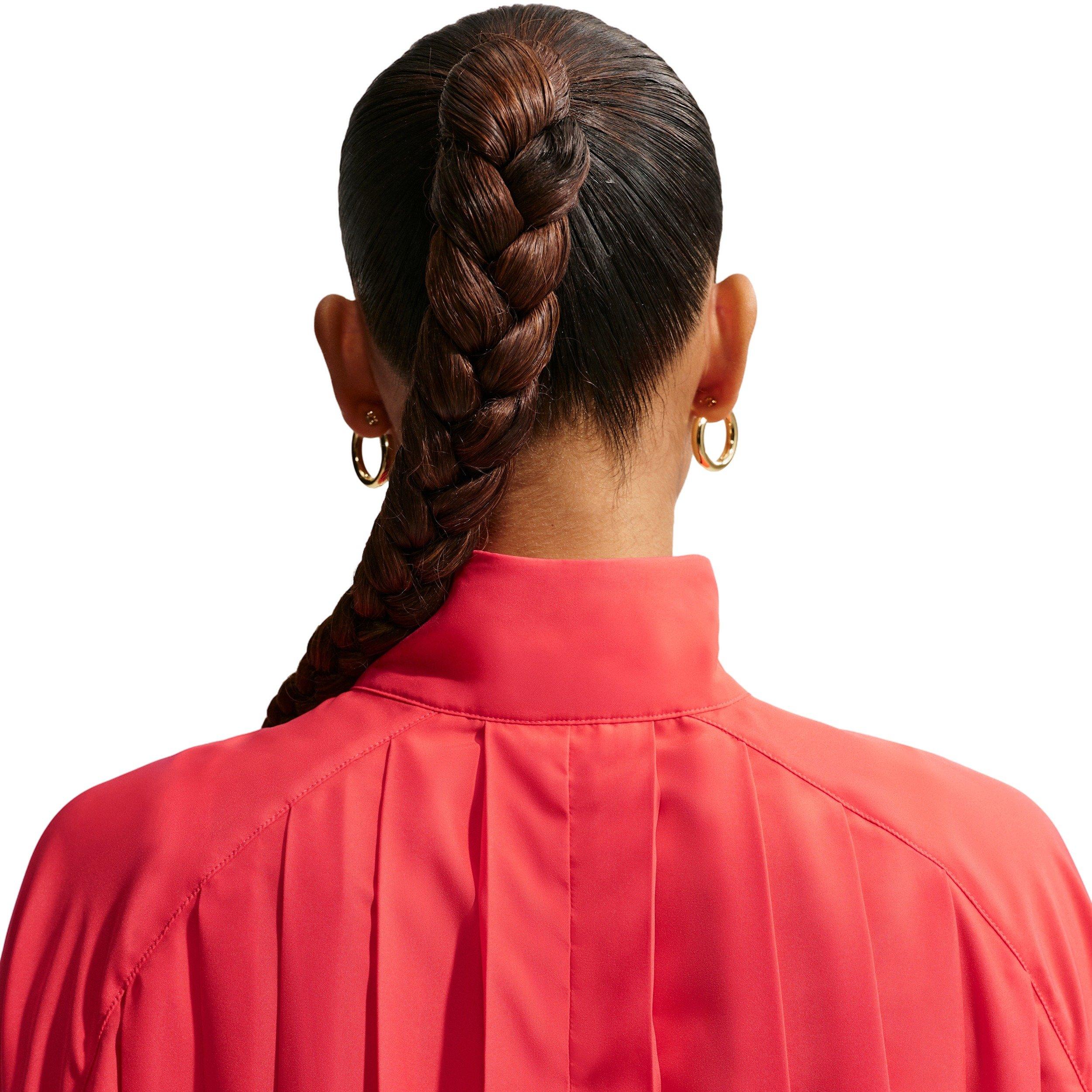 Nike Women's Sportswear Oversized Long Sleeve Pleated Mini Dress - CRIMSON