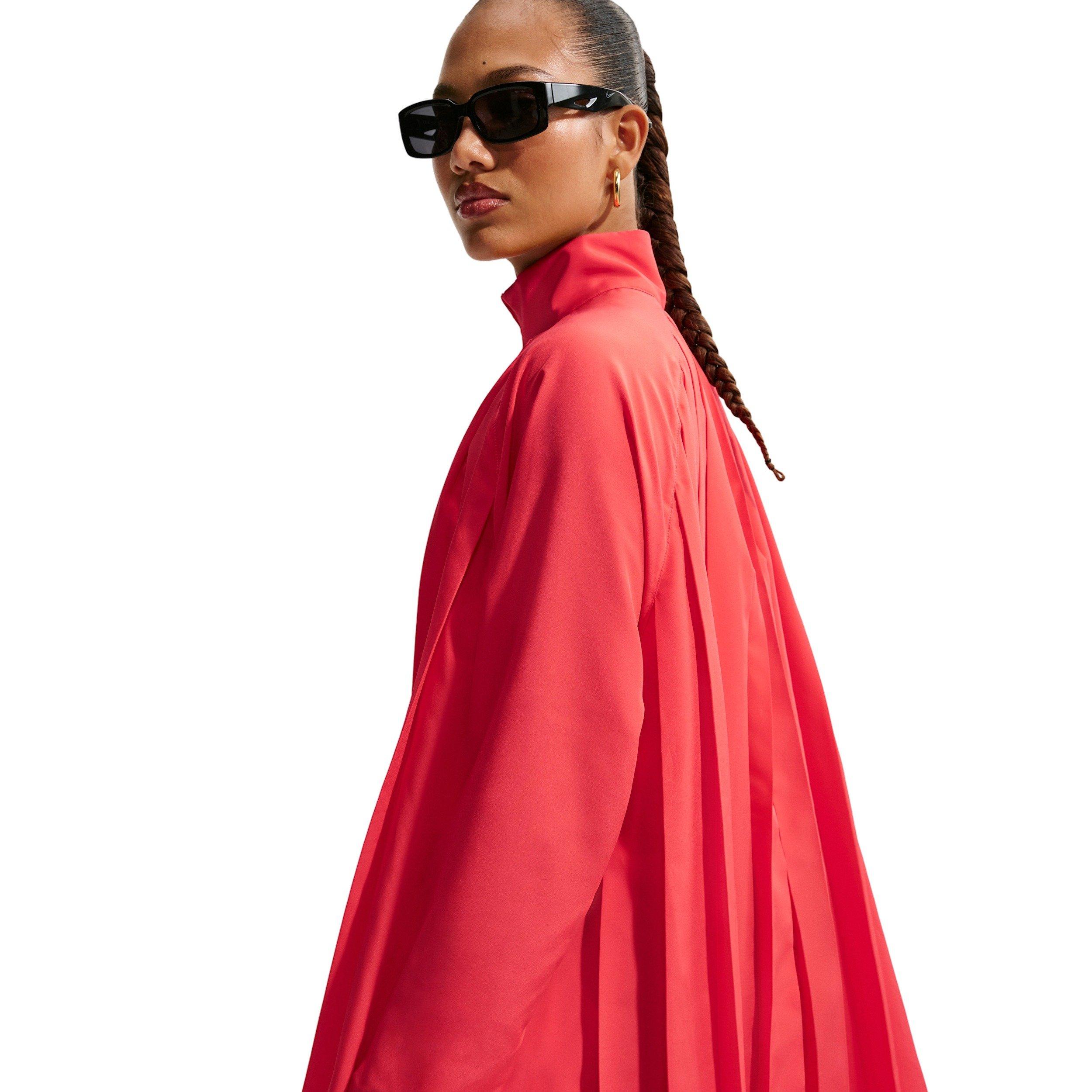 Nike Women's Sportswear Oversized Long Sleeve Pleated Mini Dress - CRIMSON